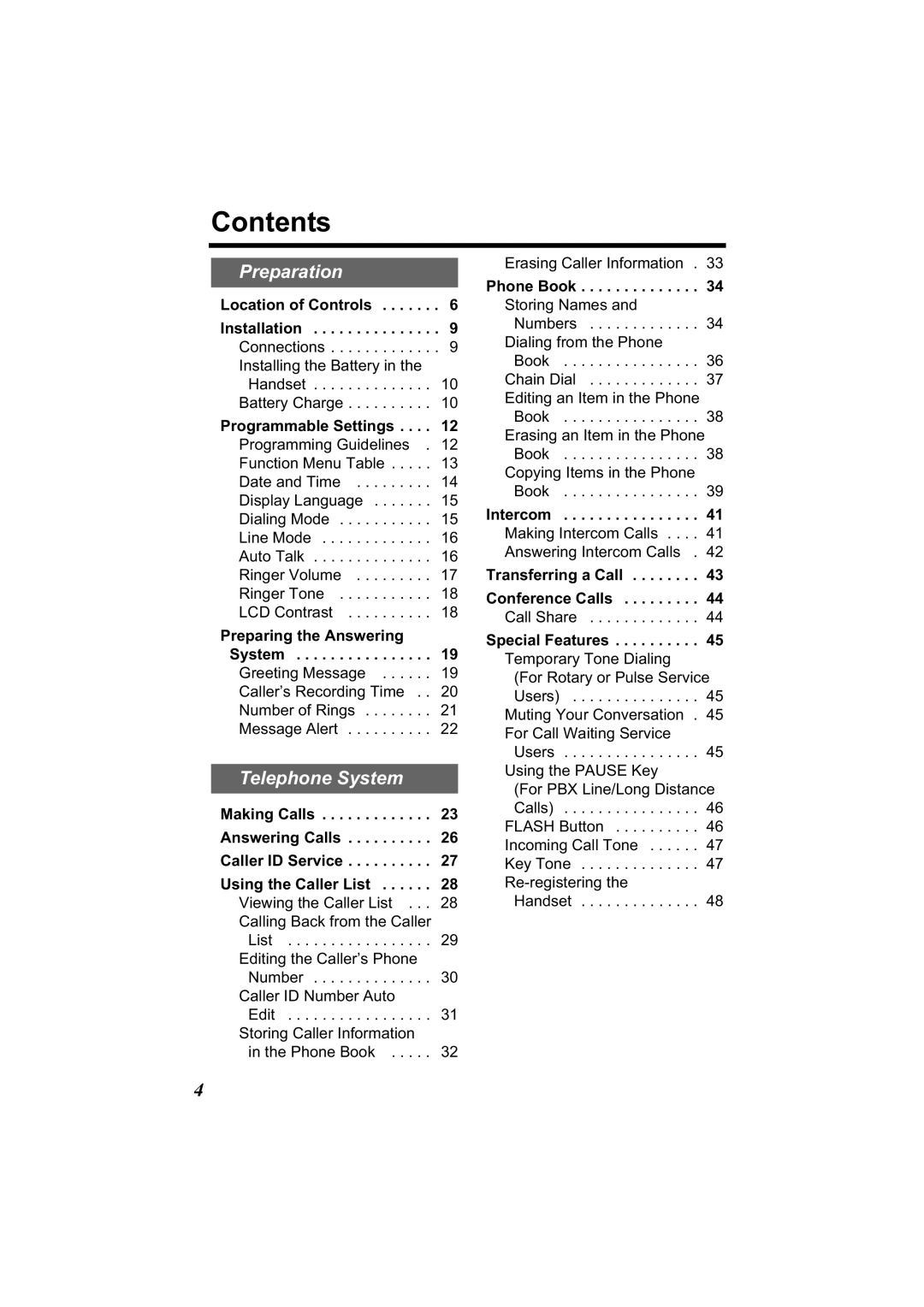 Panasonic KX-TG2344 manual Contents 