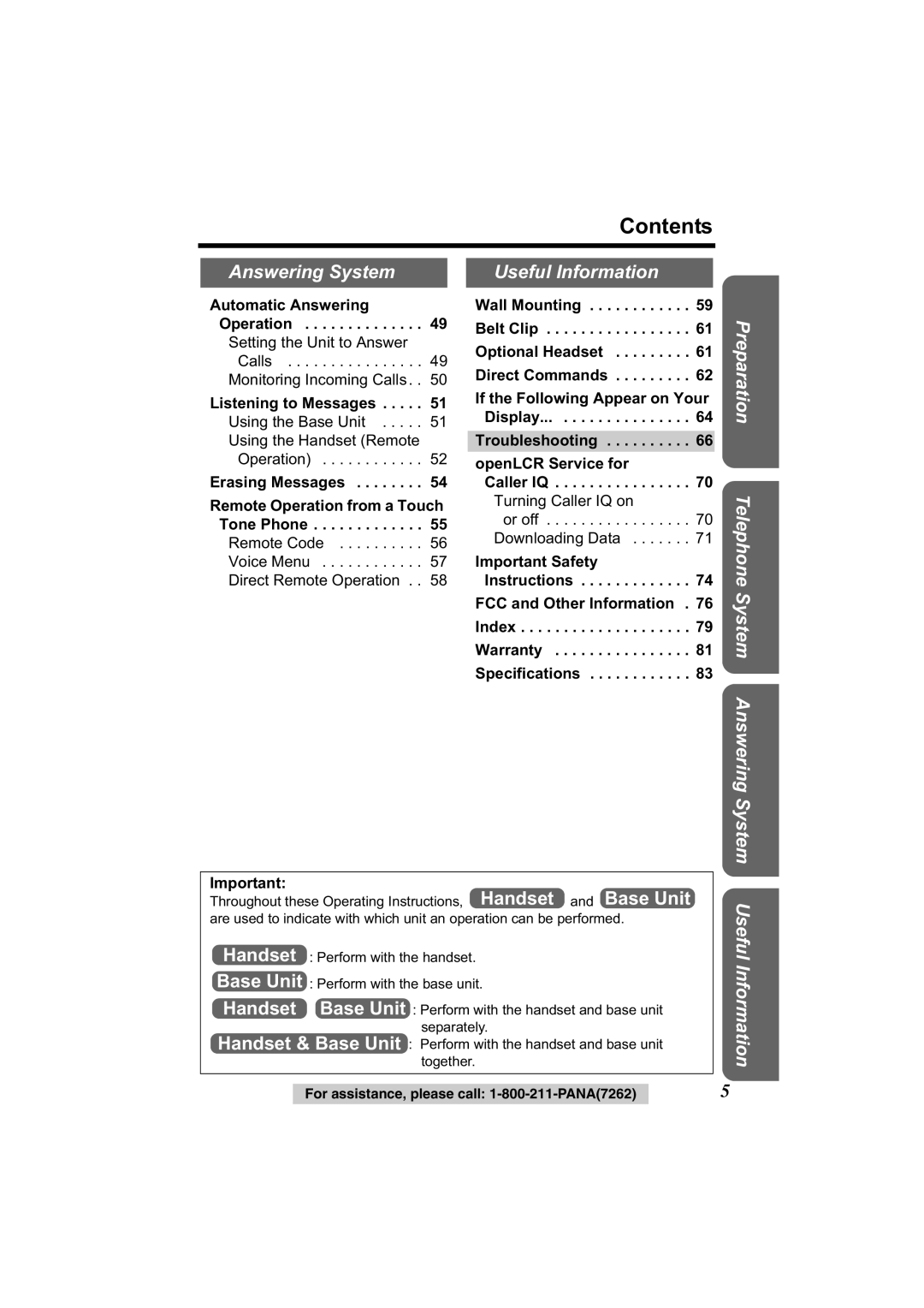 Panasonic KX-TG2344 manual Contents 