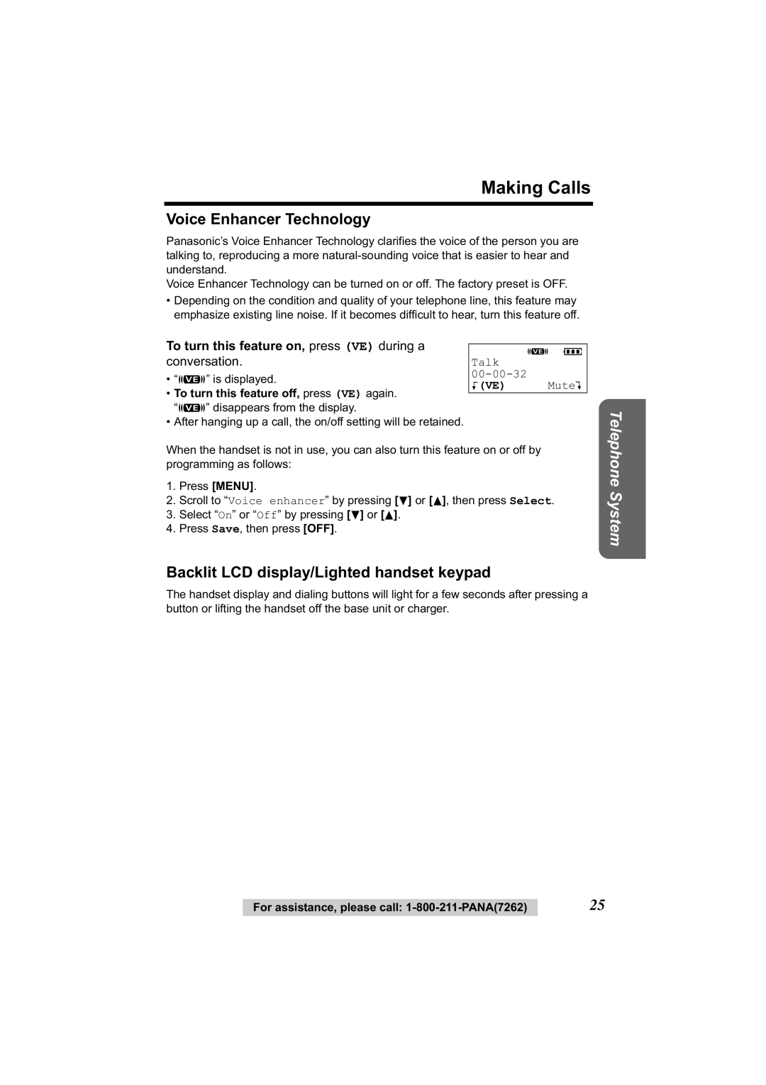Panasonic KX-TG2344 manual Voice Enhancer Technology, Backlit LCD display/Lighted handset keypad, Conversation 
