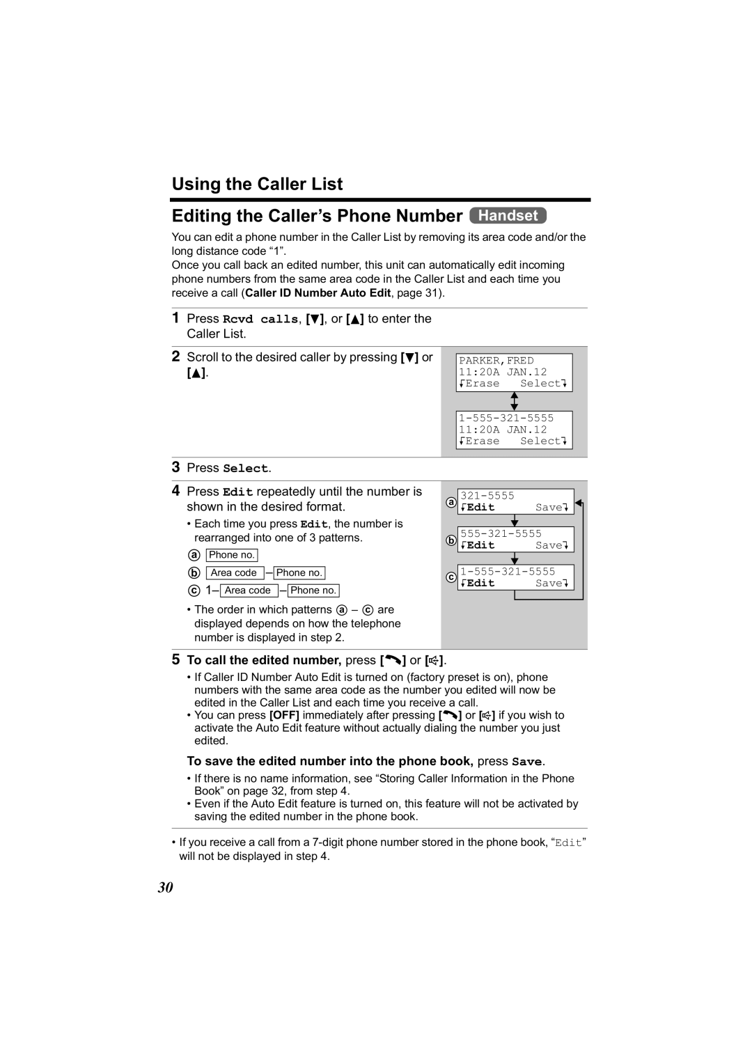 Panasonic KX-TG2344 manual Press Select Press Edit repeatedly until the number is, Shown in the desired format 