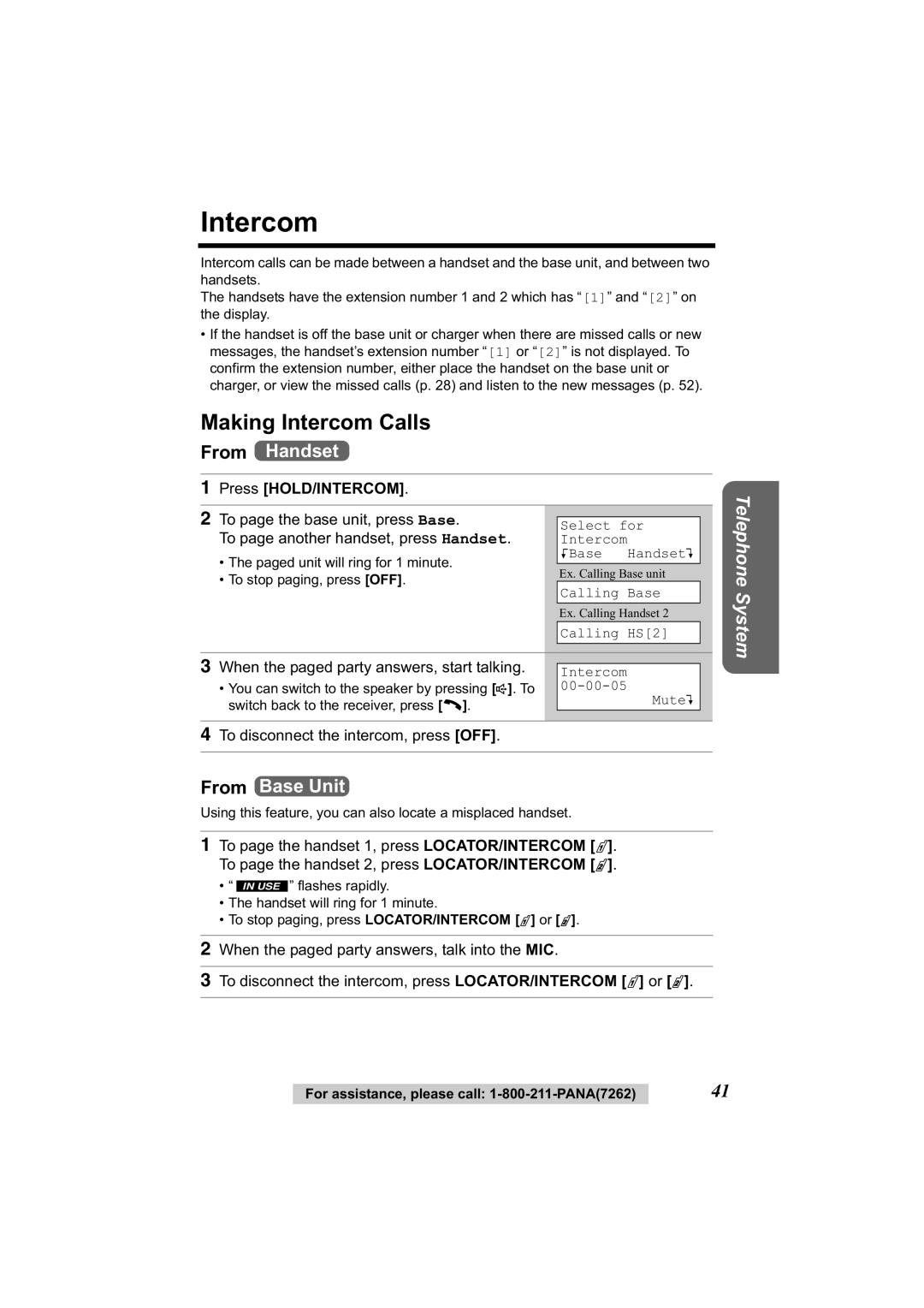 Panasonic KX-TG2344 manual Making Intercom Calls, Press HOLD/INTERCOM 