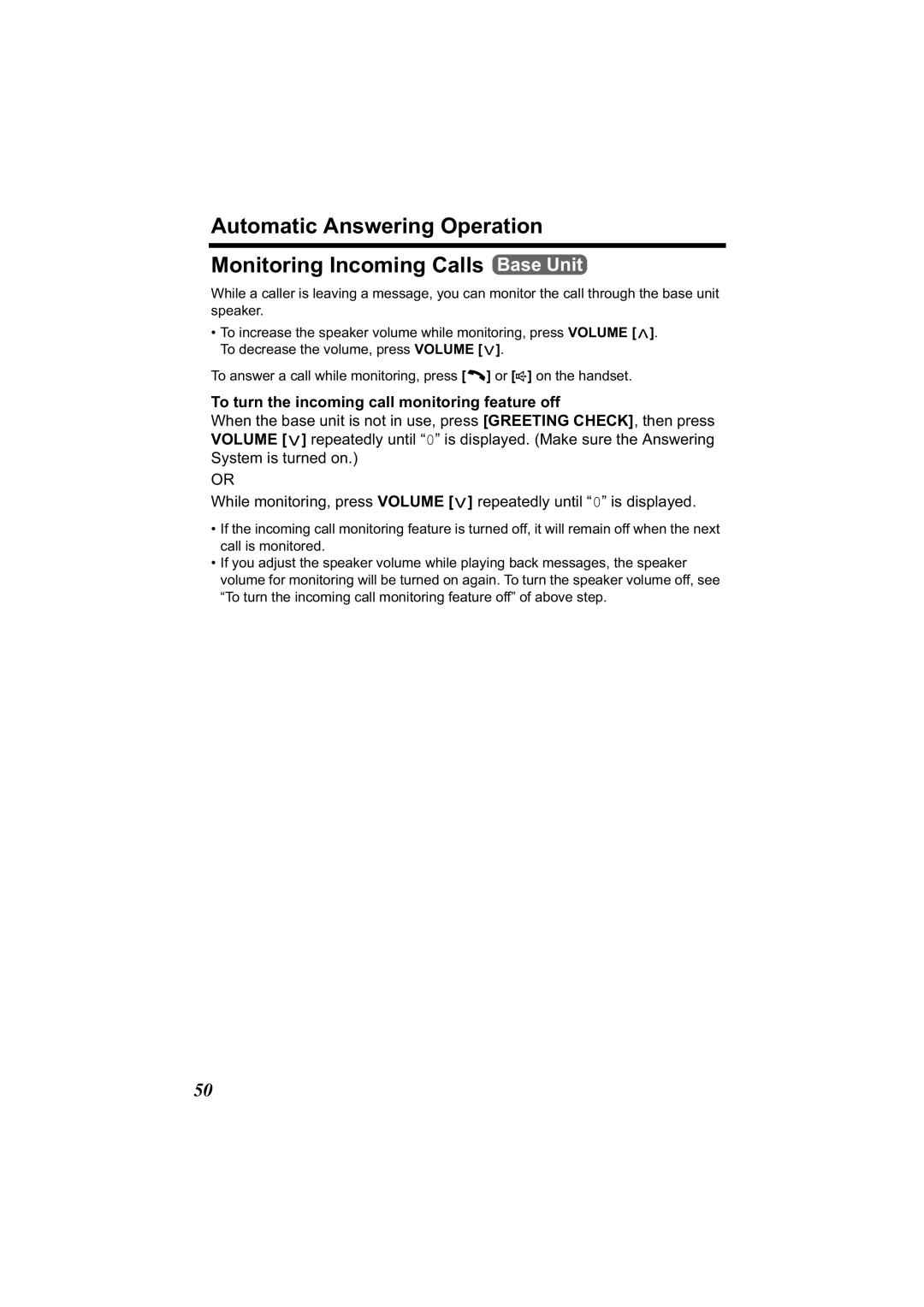 Panasonic KX-TG2344 manual To turn the incoming call monitoring feature off 