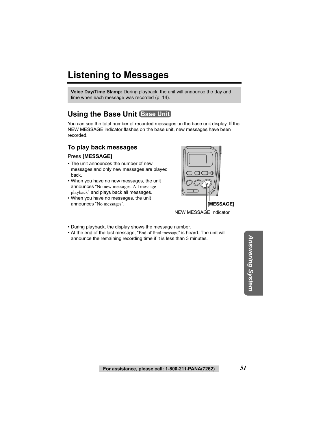 Panasonic KX-TG2344 manual To play back messages, Press Message 