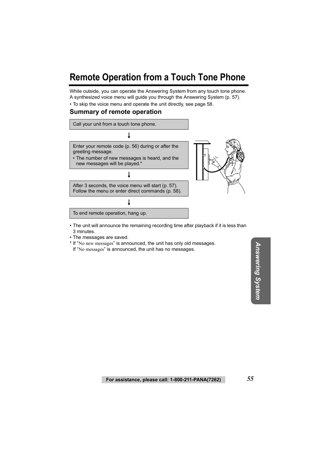 Panasonic KX-TG2344 manual Remote Operation from a Touch Tone Phone, Summary of remote operation 