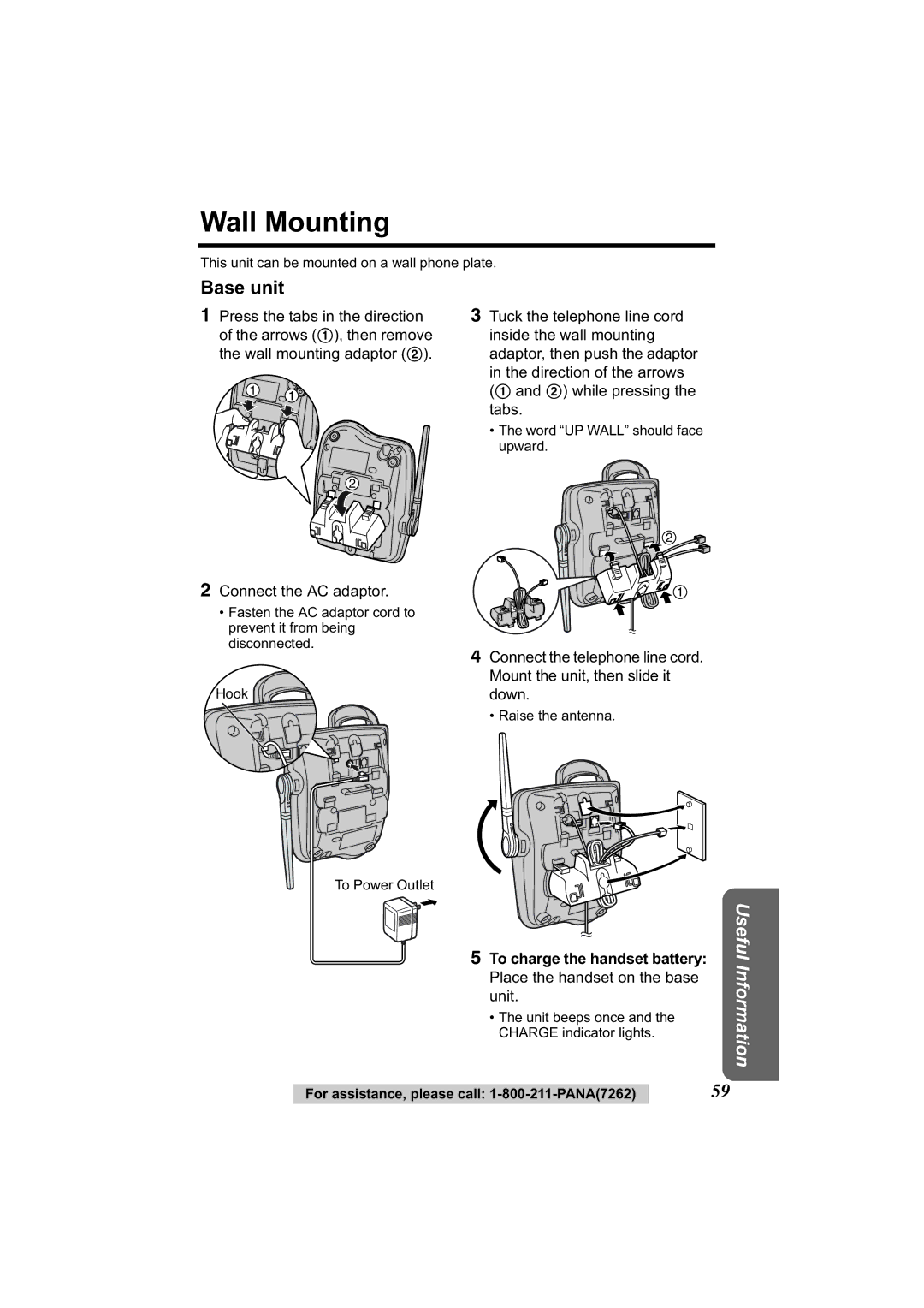 Panasonic KX-TG2344 manual Wall Mounting, Base unit 