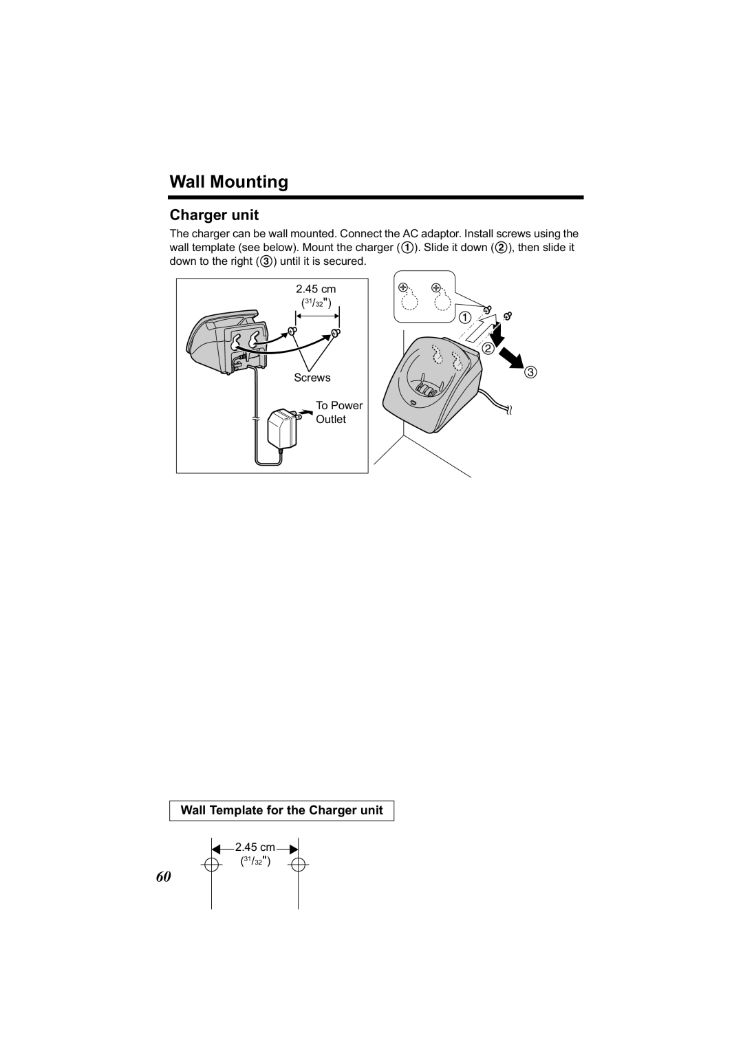 Panasonic KX-TG2344 manual Wall Mounting, Wall Template for the Charger unit 