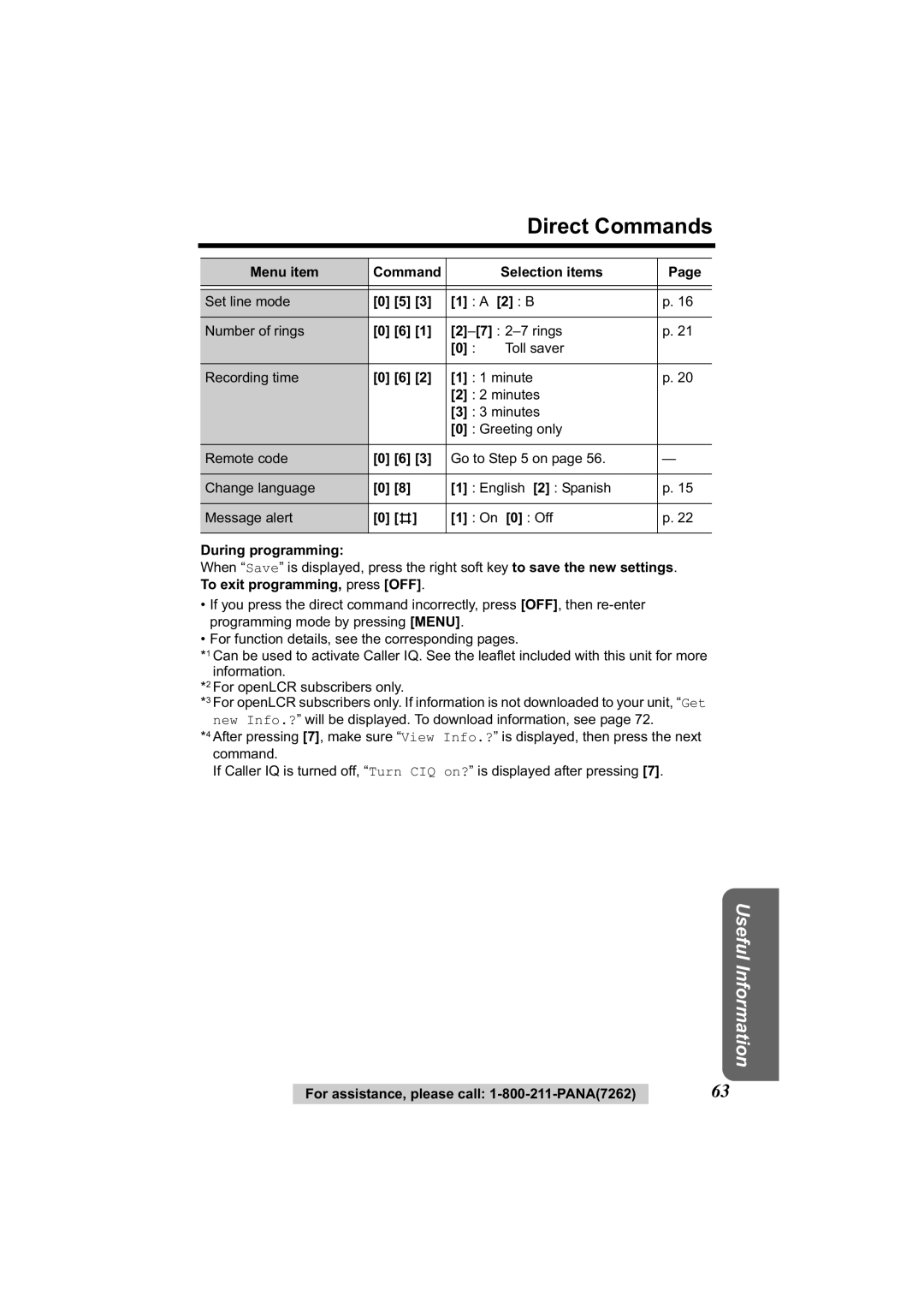 Panasonic KX-TG2344 manual Direct Commands, During programming 