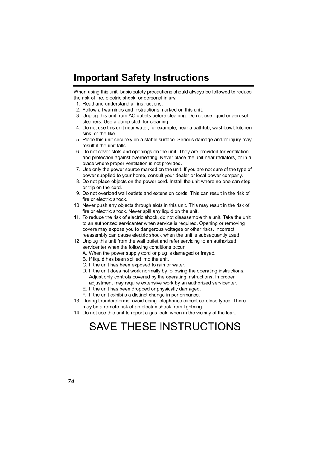 Panasonic KX-TG2344 manual Important Safety Instructions 