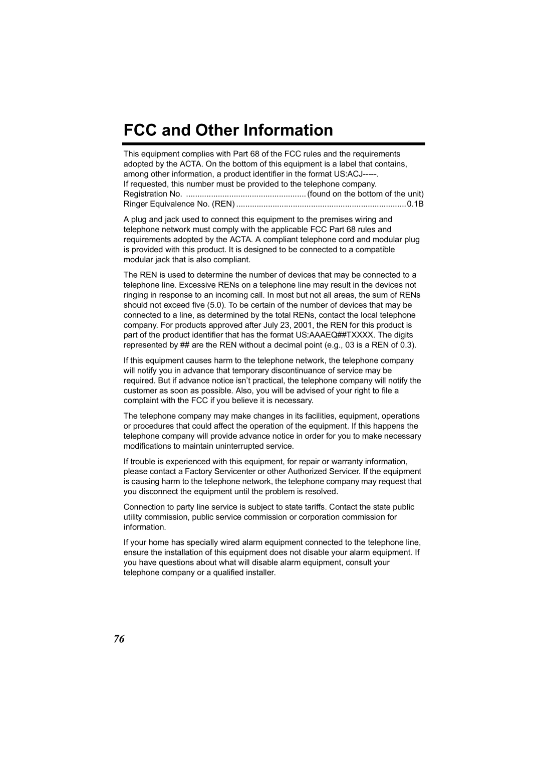 Panasonic KX-TG2344 manual FCC and Other Information 