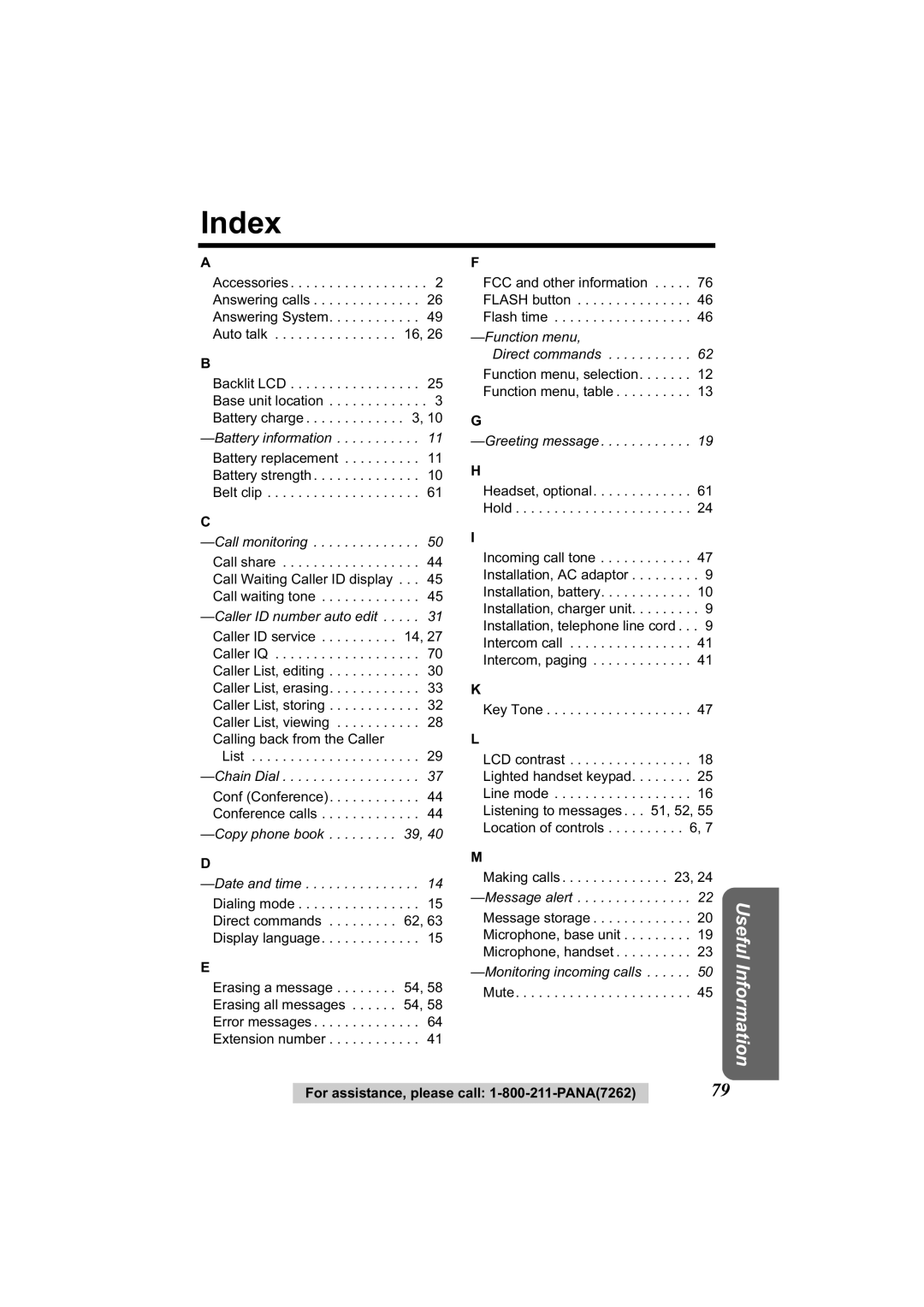 Panasonic KX-TG2344 manual Index 