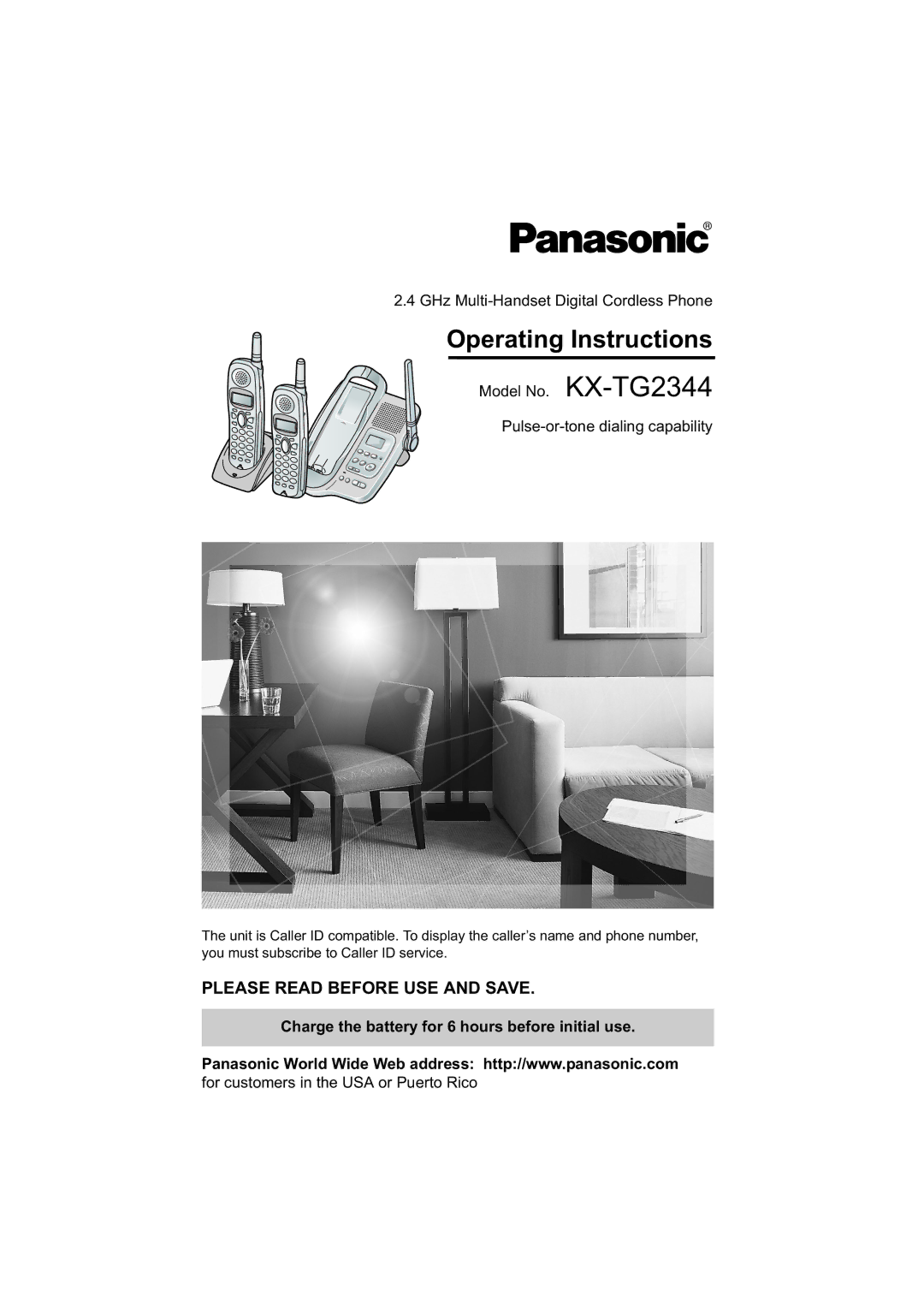 Panasonic manual GHz Multi-Handset Digital Cordless Phone, Model No. KX-TG2344 Pulse-or-tone dialing capability 