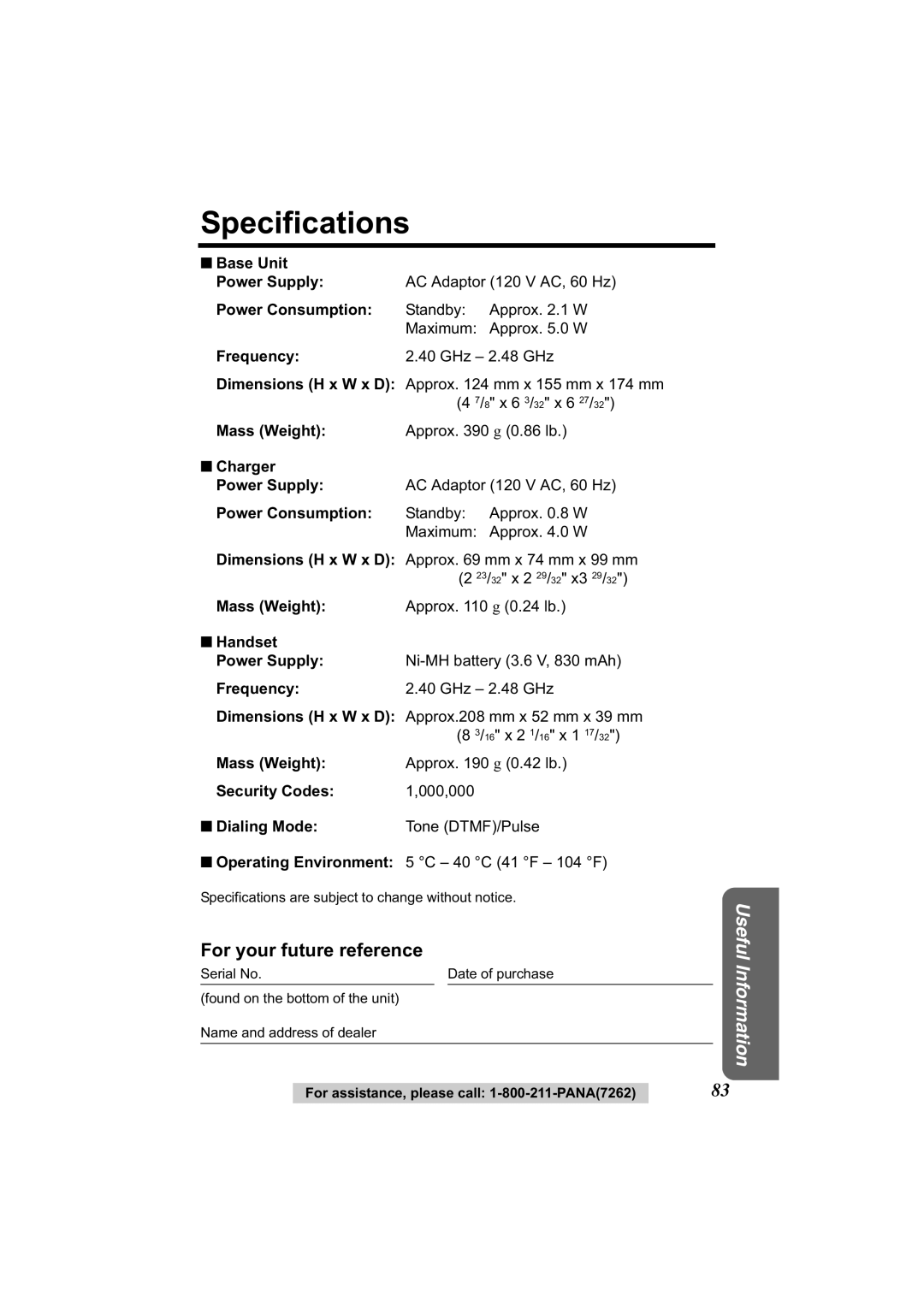 Panasonic KX-TG2344 manual For your future reference 