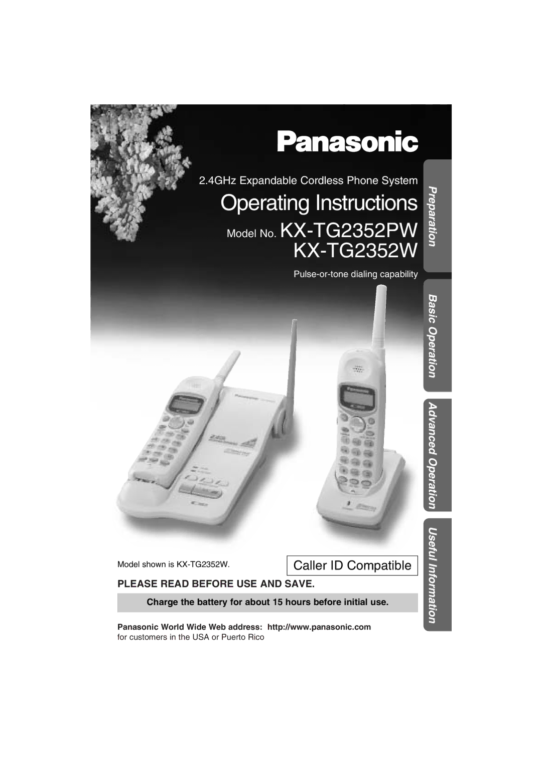 Panasonic KX-TG2352PW, KX-TG2352W operating instructions Operating Instructions 