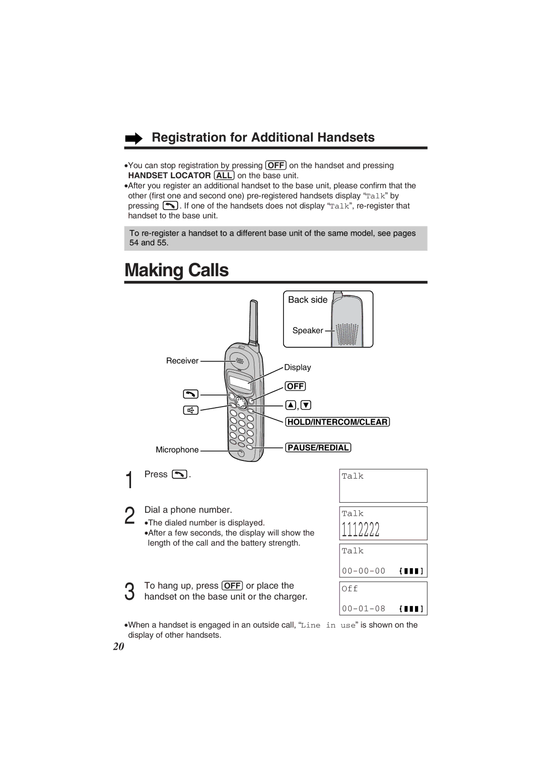 Panasonic KX-TG2352W, KX-TG2352PW operating instructions Registration for Additional Handsets, Back side 