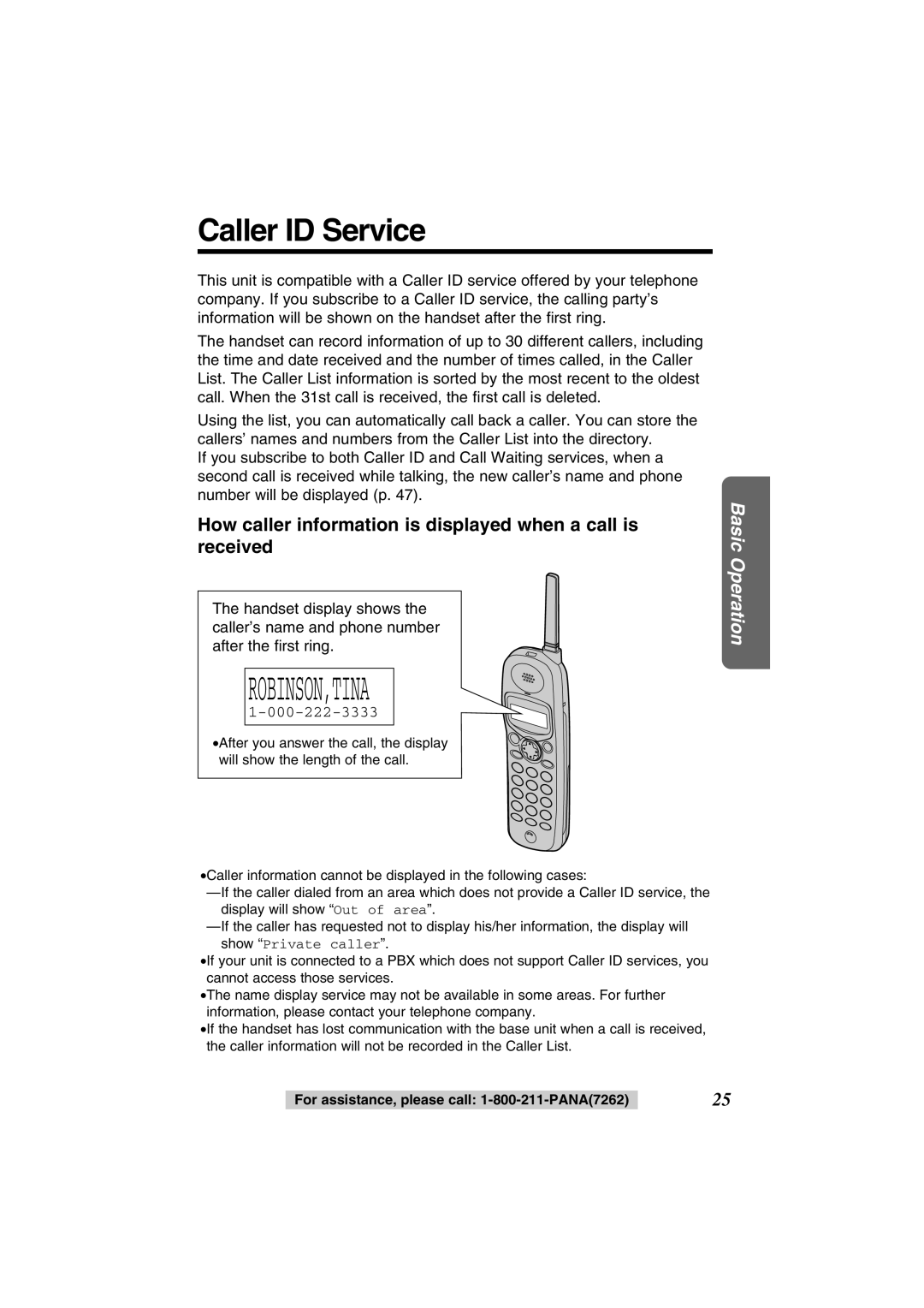 Panasonic KX-TG2352PW, KX-TG2352W Caller ID Service, How caller information is displayed when a call is received 