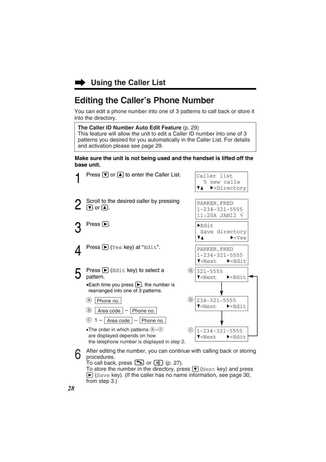 Panasonic KX-TG2352W, KX-TG2352PW operating instructions Editing the Caller’s Phone Number 