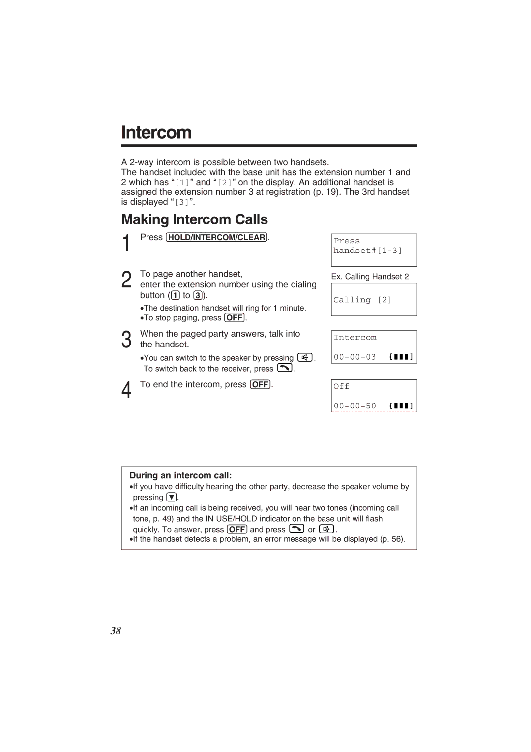 Panasonic KX-TG2352W, KX-TG2352PW operating instructions Intercom 