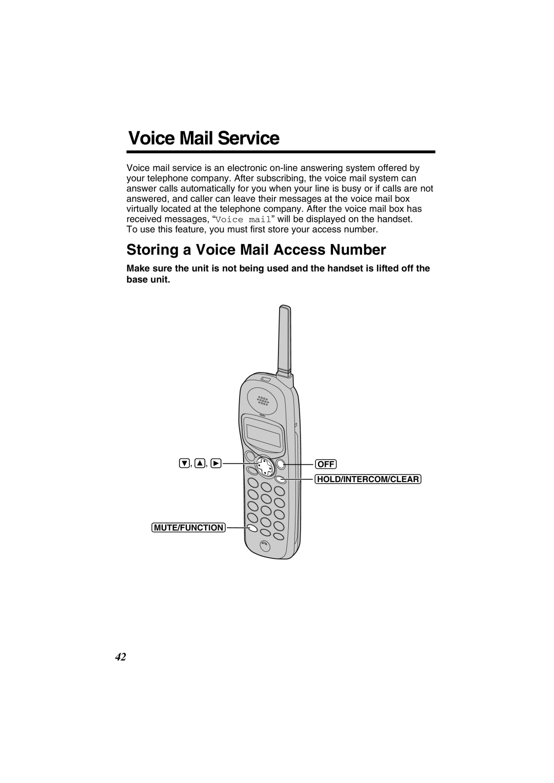 Panasonic KX-TG2352W, KX-TG2352PW operating instructions Voice Mail Service, Storing a Voice Mail Access Number 