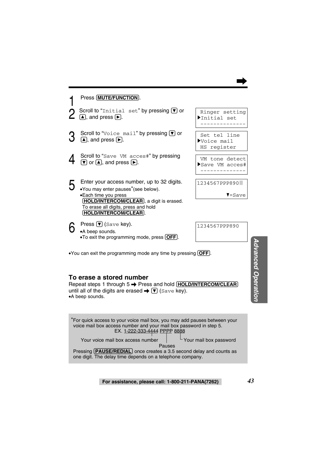 Panasonic KX-TG2352PW, KX-TG2352W operating instructions To erase a stored number, Press Ö Save key 