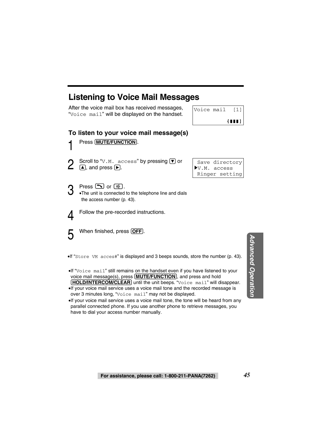 Panasonic KX-TG2352PW, KX-TG2352W Listening to Voice Mail Messages, To listen to your voice mail messages 