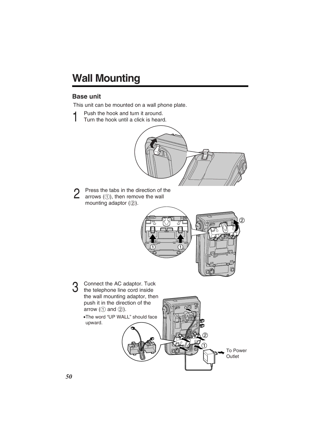 Panasonic KX-TG2352W, KX-TG2352PW operating instructions Wall Mounting 