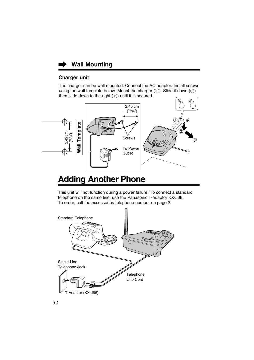 Panasonic KX-TG2352W, KX-TG2352PW operating instructions Adding Another Phone, Wall Mounting 