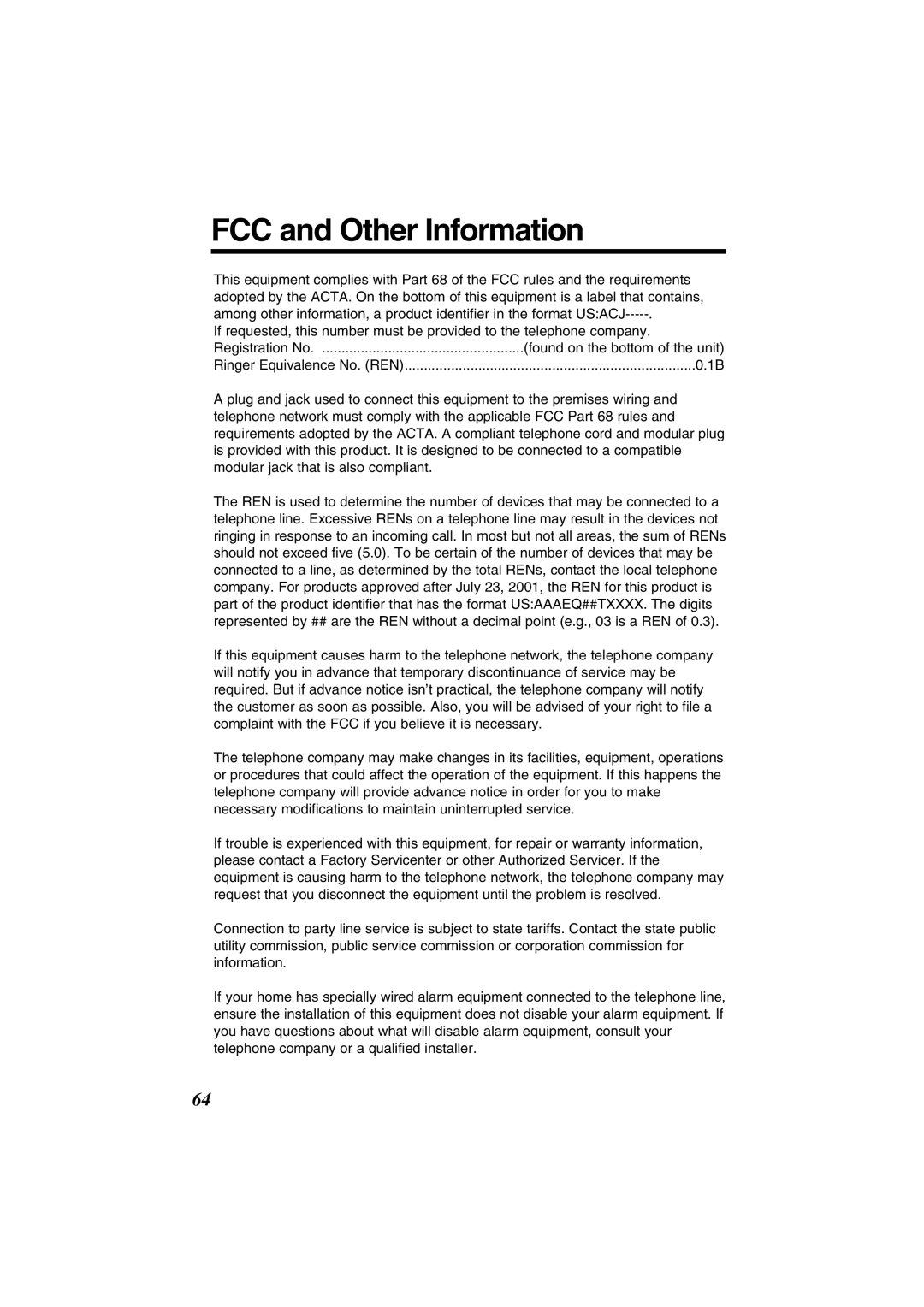 Panasonic KX-TG2352W, KX-TG2352PW operating instructions FCC and Other Information 