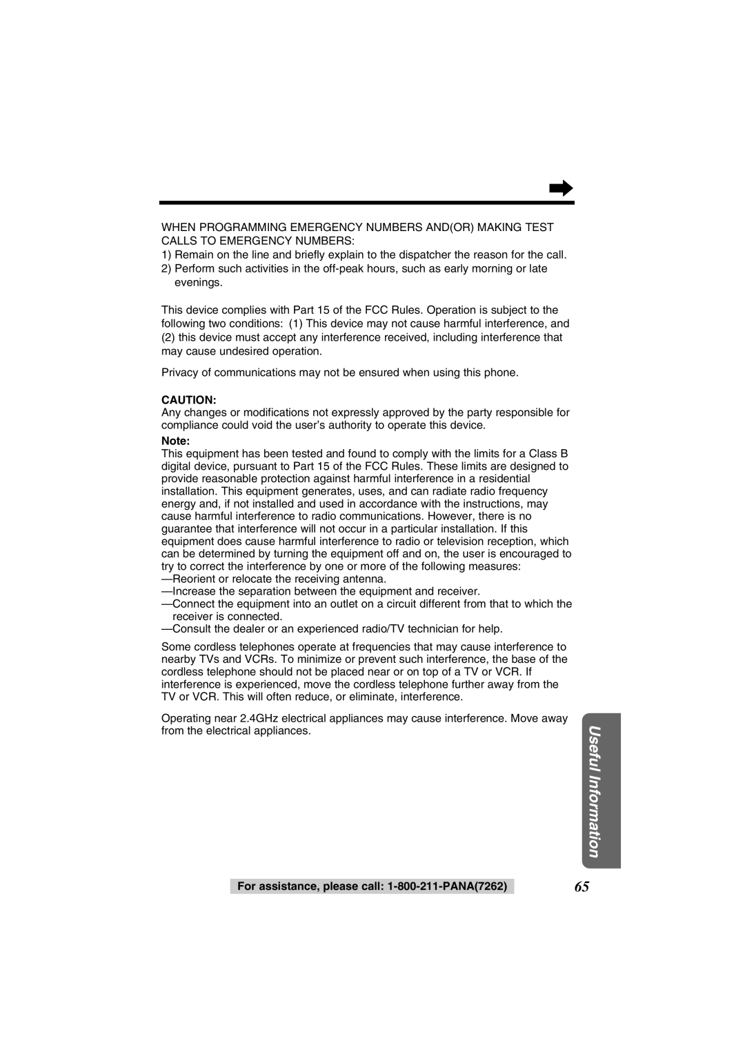 Panasonic KX-TG2352PW, KX-TG2352W operating instructions For assistance, please call 1-800-211-PANA7262 