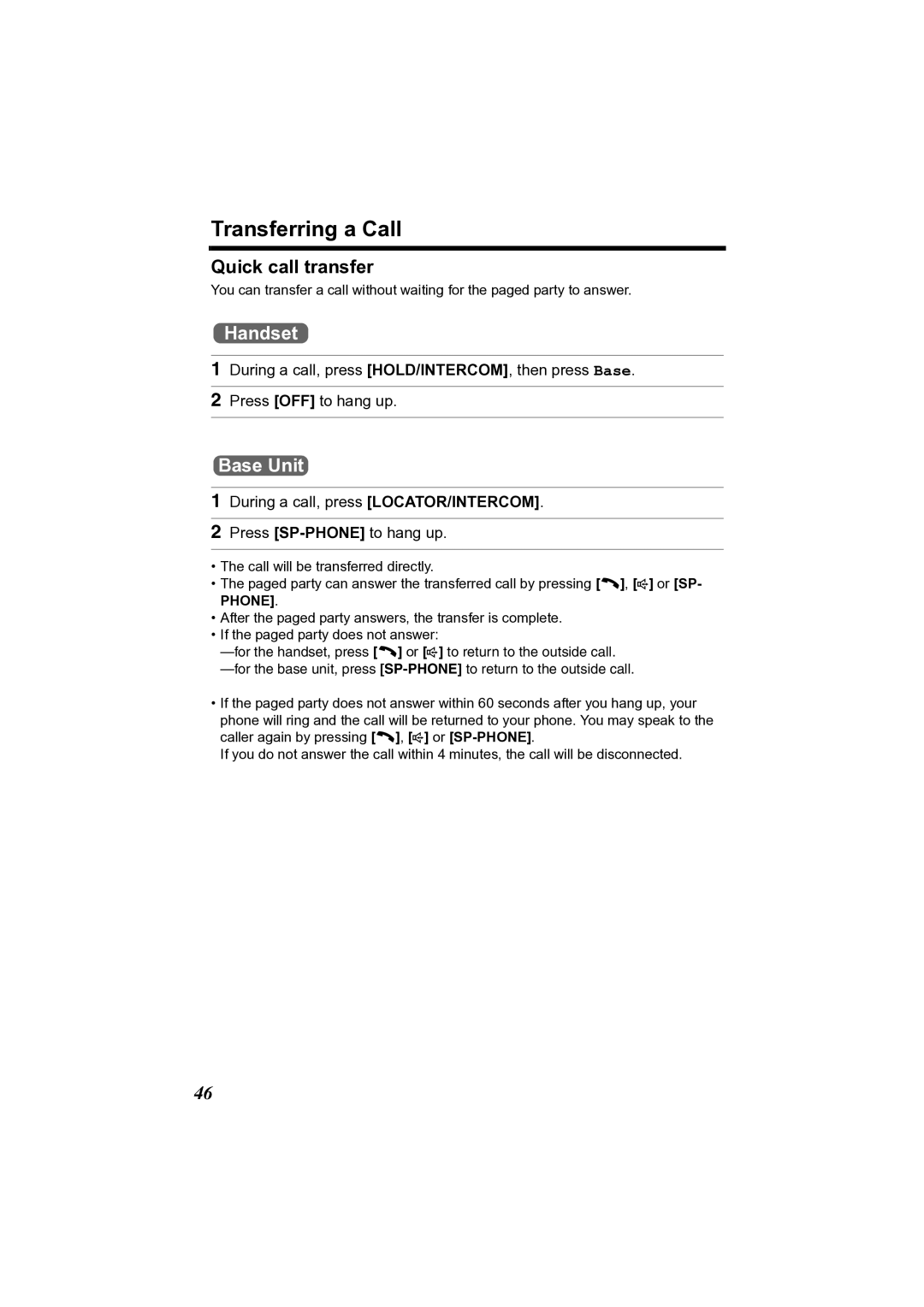 Panasonic KX-TG2356 operating instructions Transferring a Call, Quick call transfer 