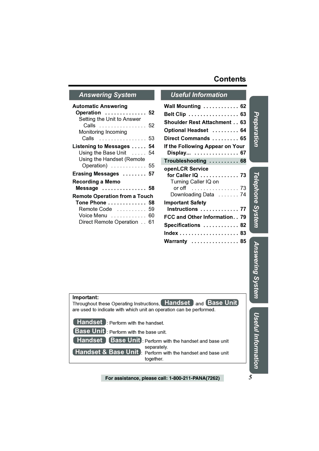 Panasonic KX-TG2356 operating instructions Contents 