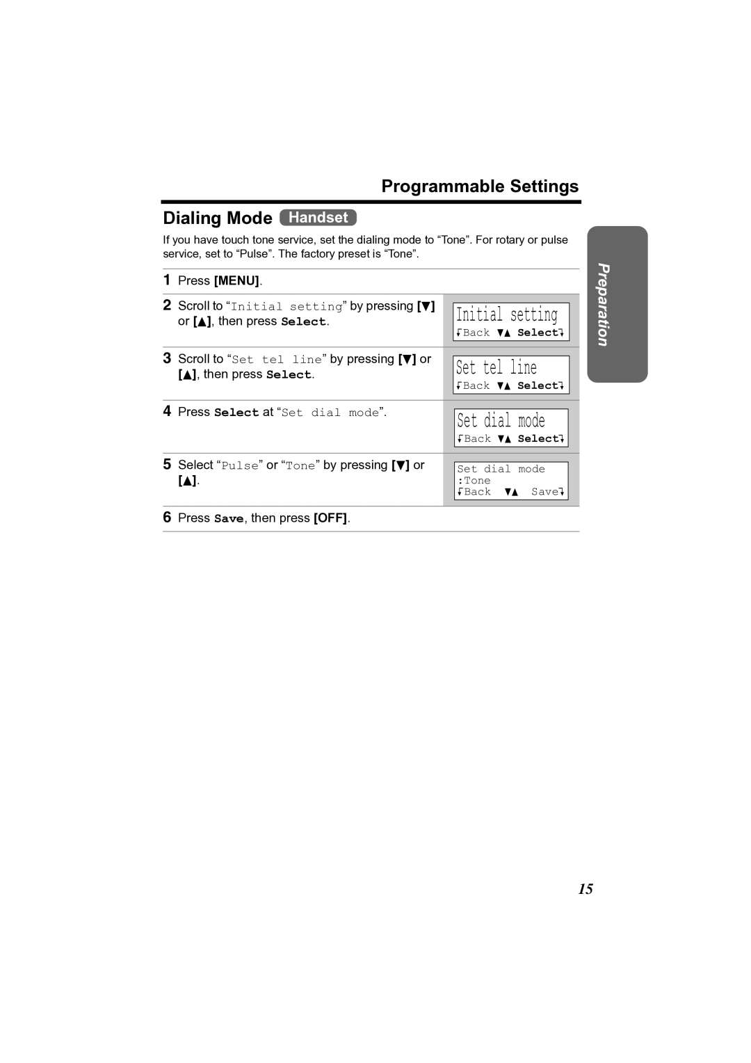 Panasonic KX-TG2361JX operating instructions Programmable Settings Dialing Mode Handset 