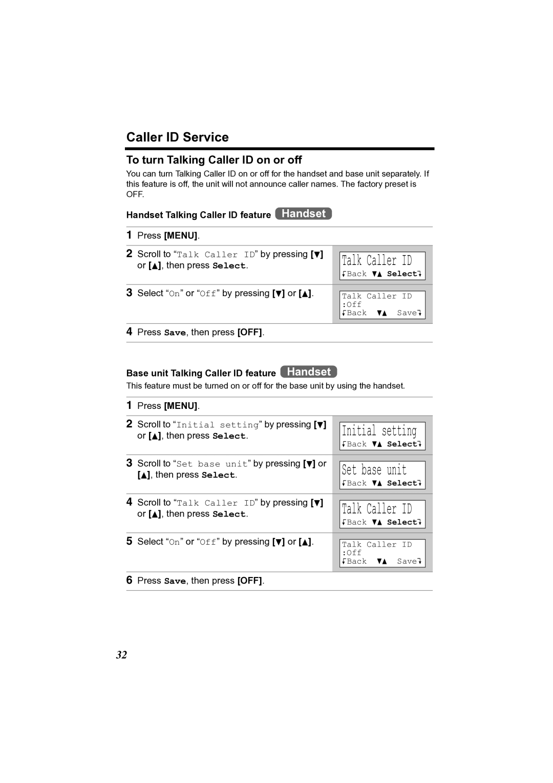 Panasonic KX-TG2361JX operating instructions Caller ID Service, To turn Talking Caller ID on or off, Talk Caller ID 