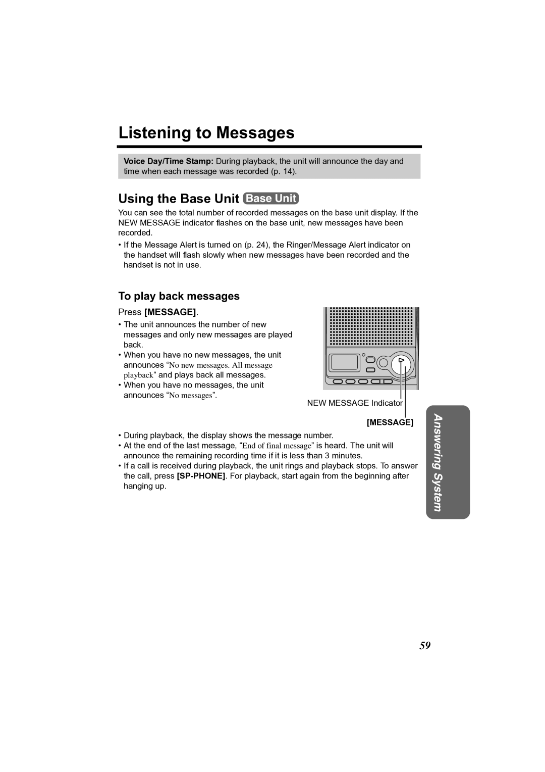 Panasonic KX-TG2361JX operating instructions Listening to Messages, To play back messages, Press Message 