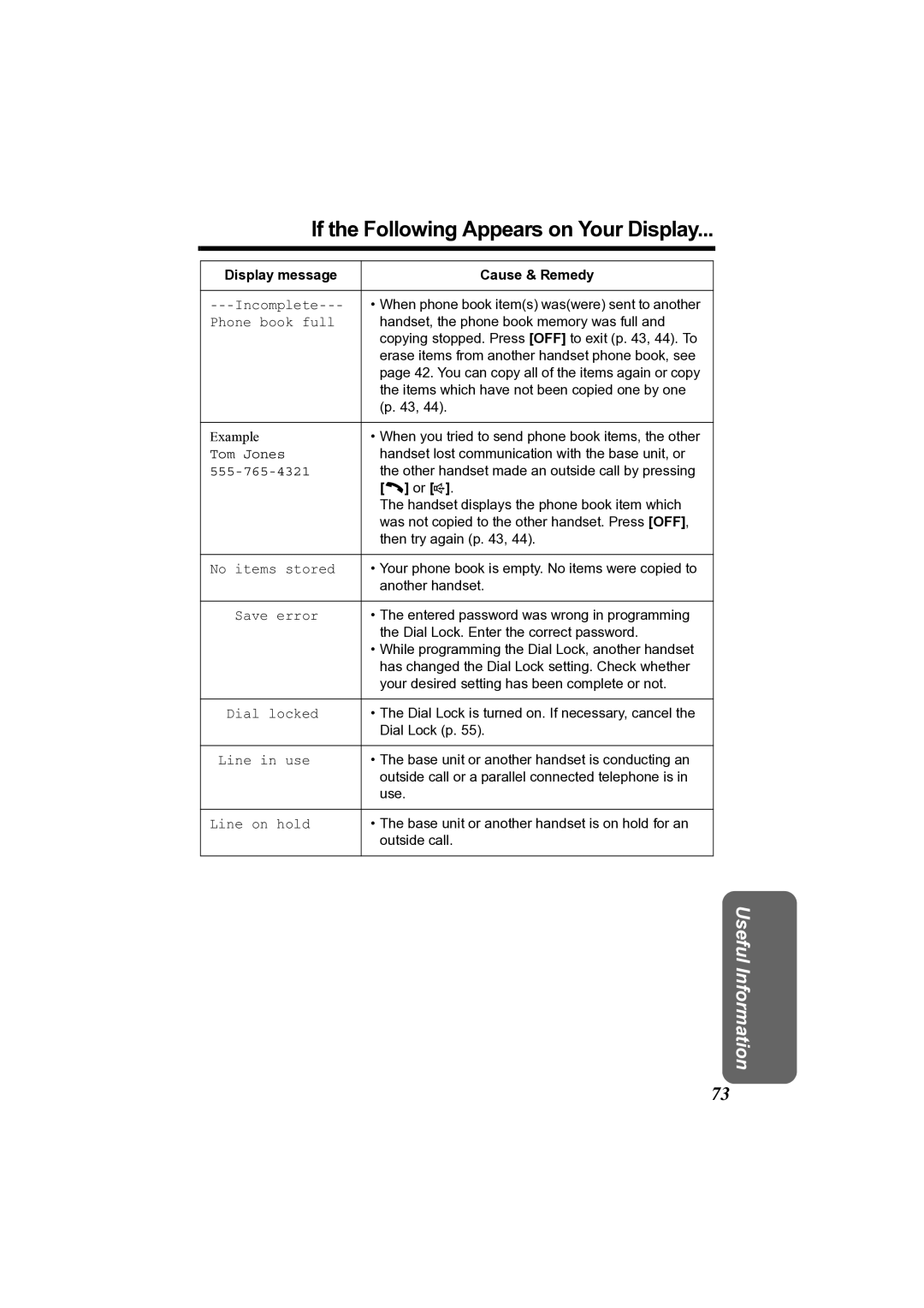 Panasonic KX-TG2361JX operating instructions If the Following Appears on Your Display 