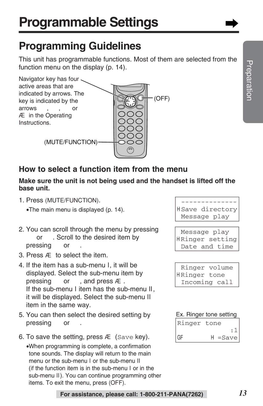 Panasonic KX-TG2382B Programmable Settings, Programming Guidelines, How to select a function item from the menu 