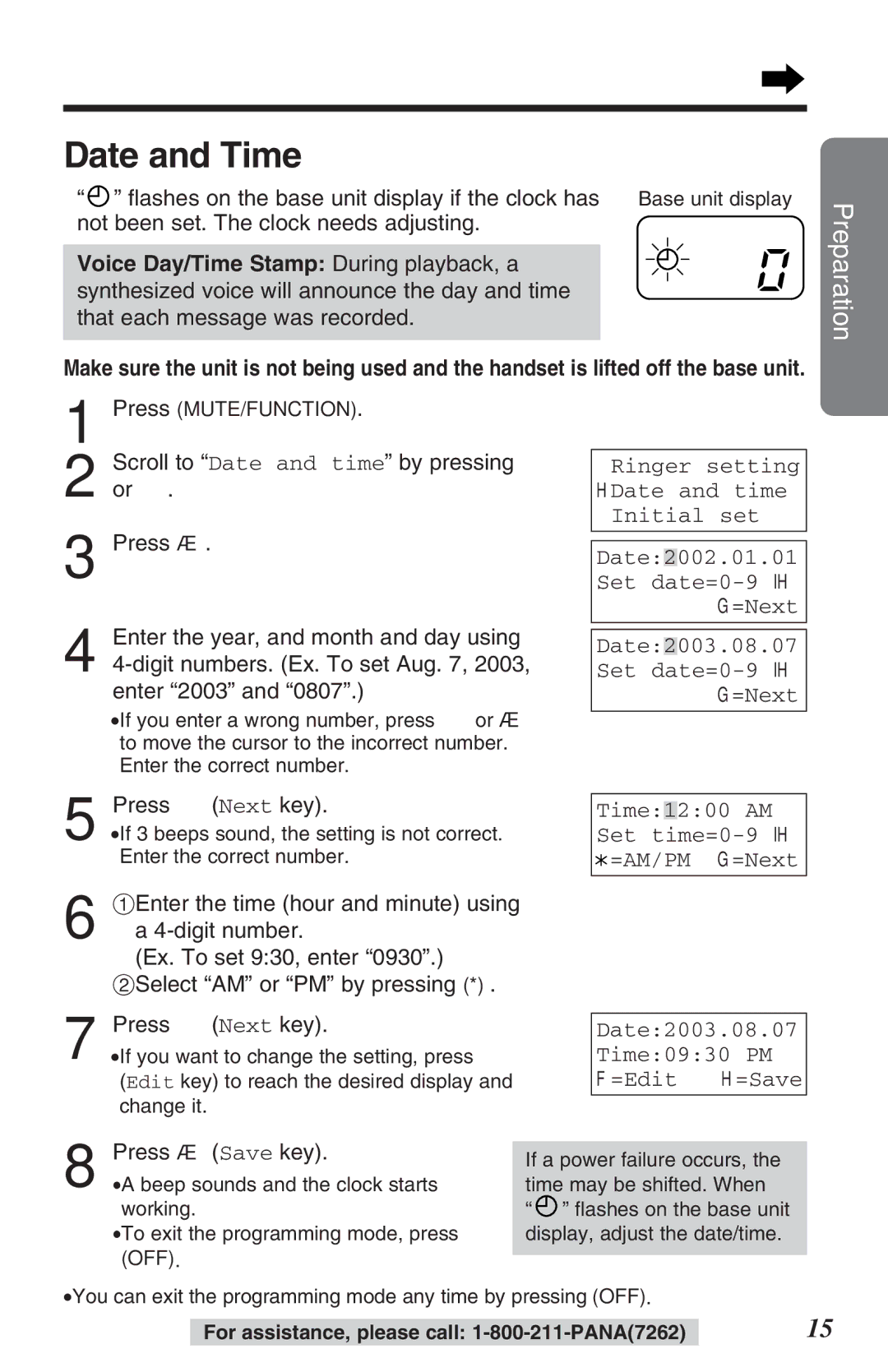 Panasonic KX-TG2382B Date and Time, Scroll to Date and time by pressing Ö or Ñ Press á, Press Ö Next key, Press á Save key 