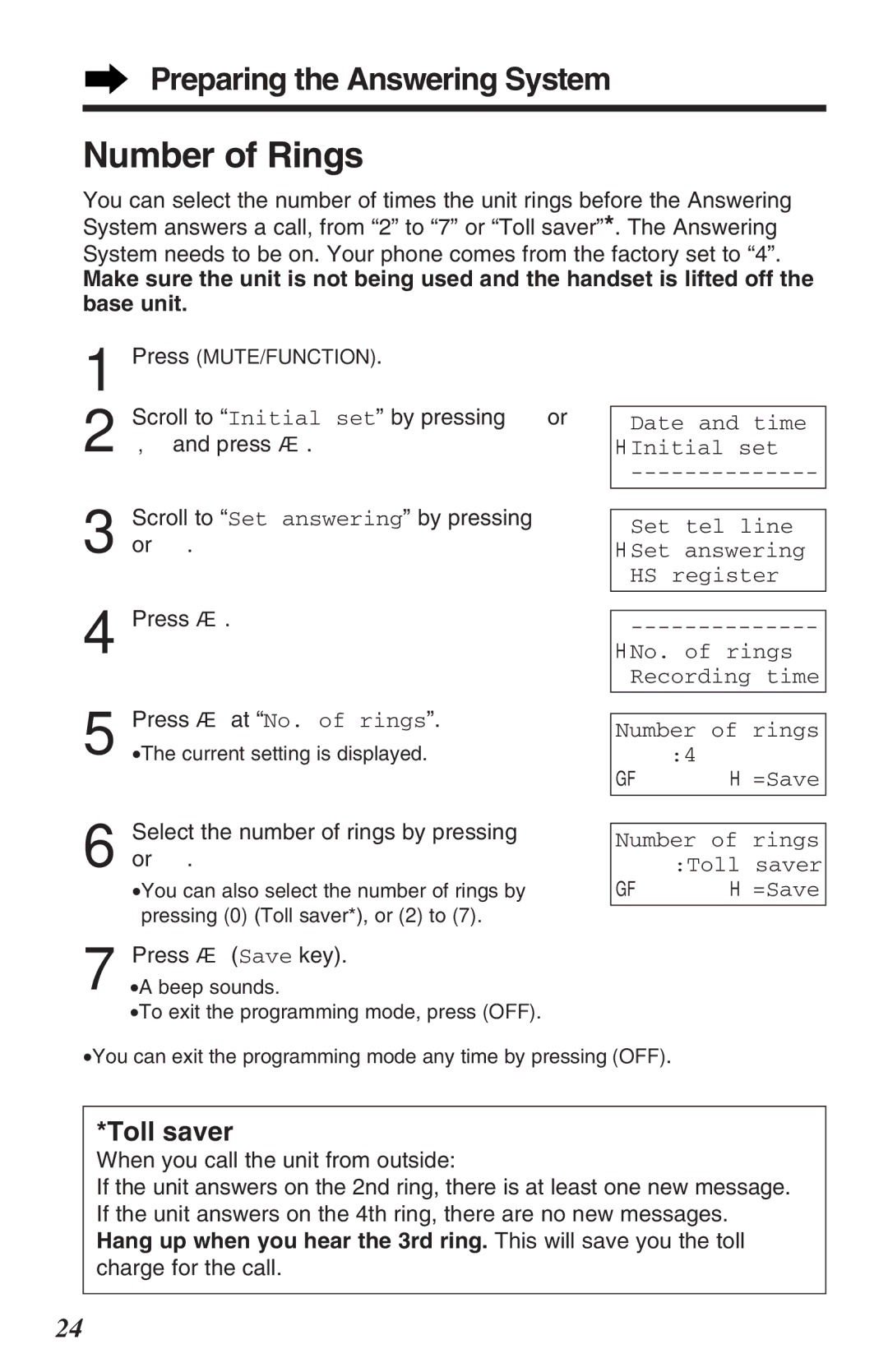 Panasonic KX-TG2382B operating instructions Number of Rings, Toll saver 