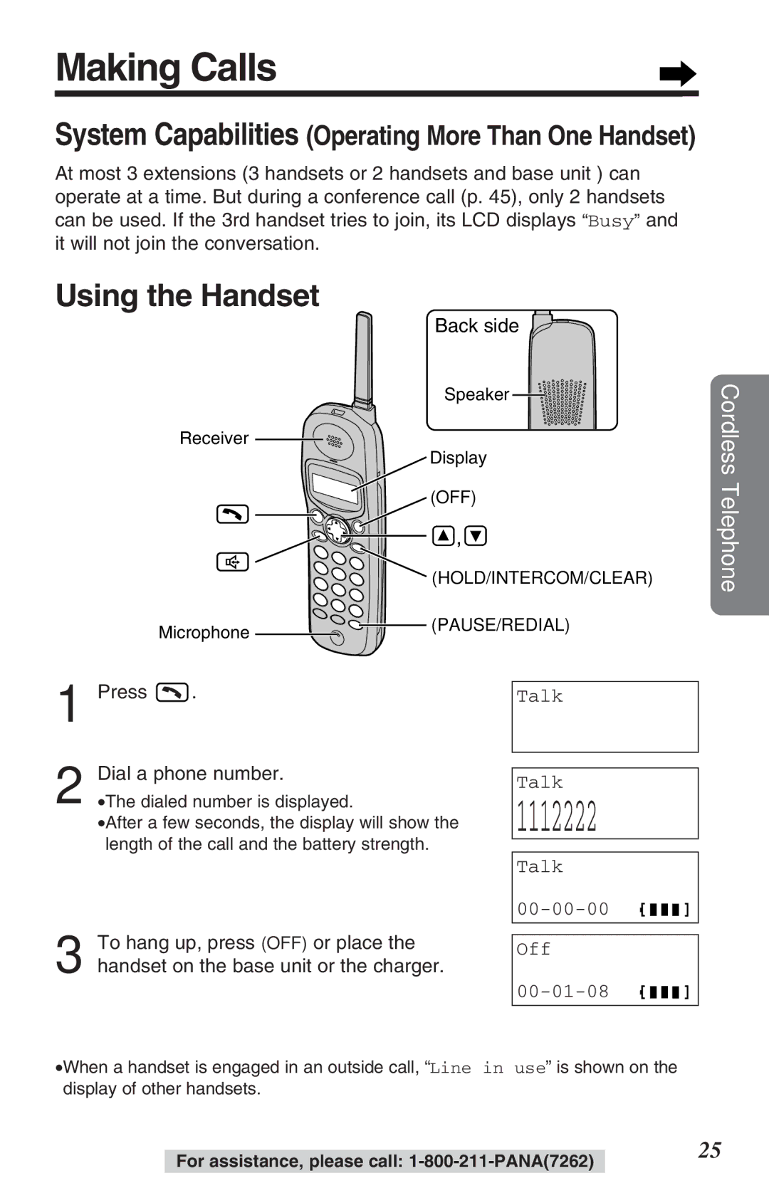 Panasonic KX-TG2382B operating instructions Making Calls, Using the Handset 