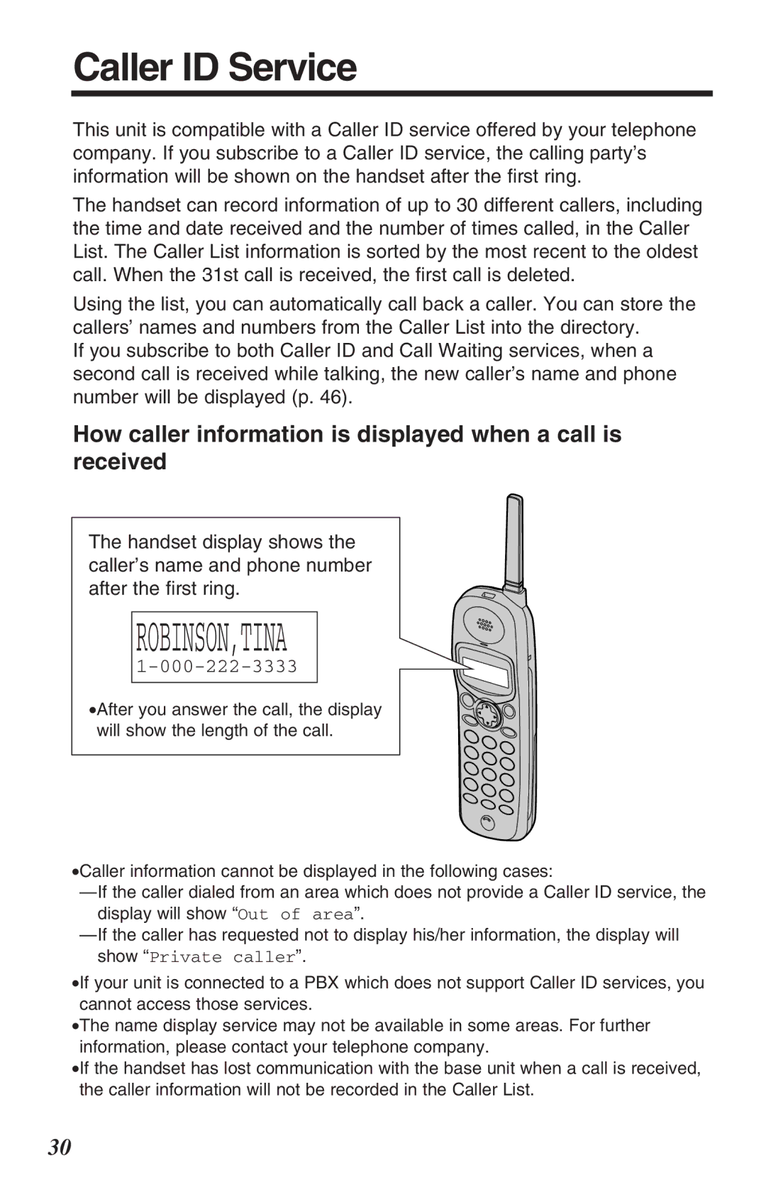 Panasonic KX-TG2382B operating instructions Caller ID Service, How caller information is displayed when a call is received 