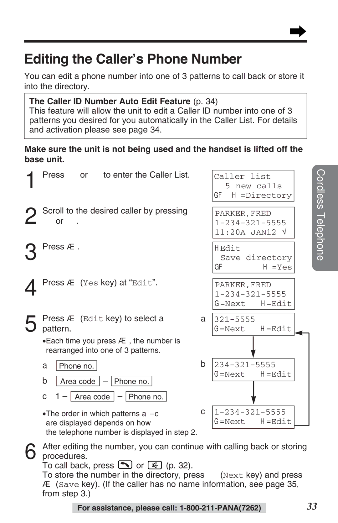 Panasonic KX-TG2382B operating instructions Editing the Caller’s Phone Number, Caller ID Number Auto Edit Feature p 