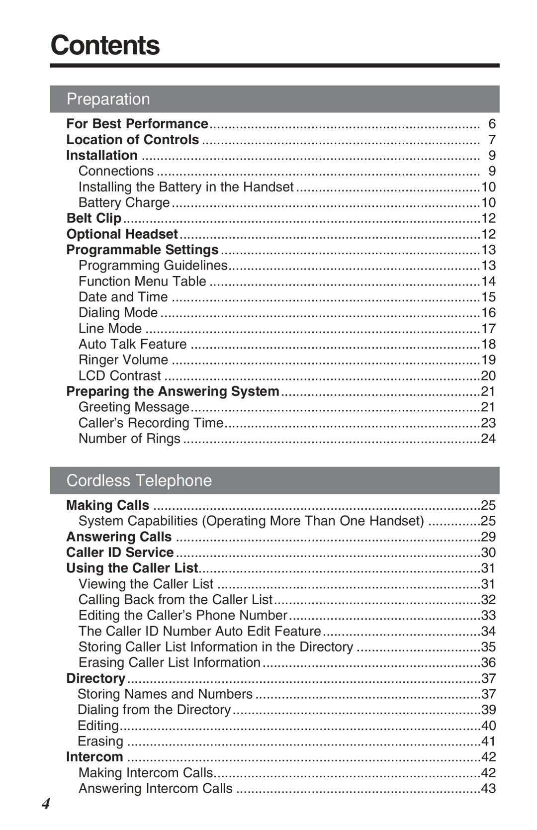 Panasonic KX-TG2382B operating instructions Contents 