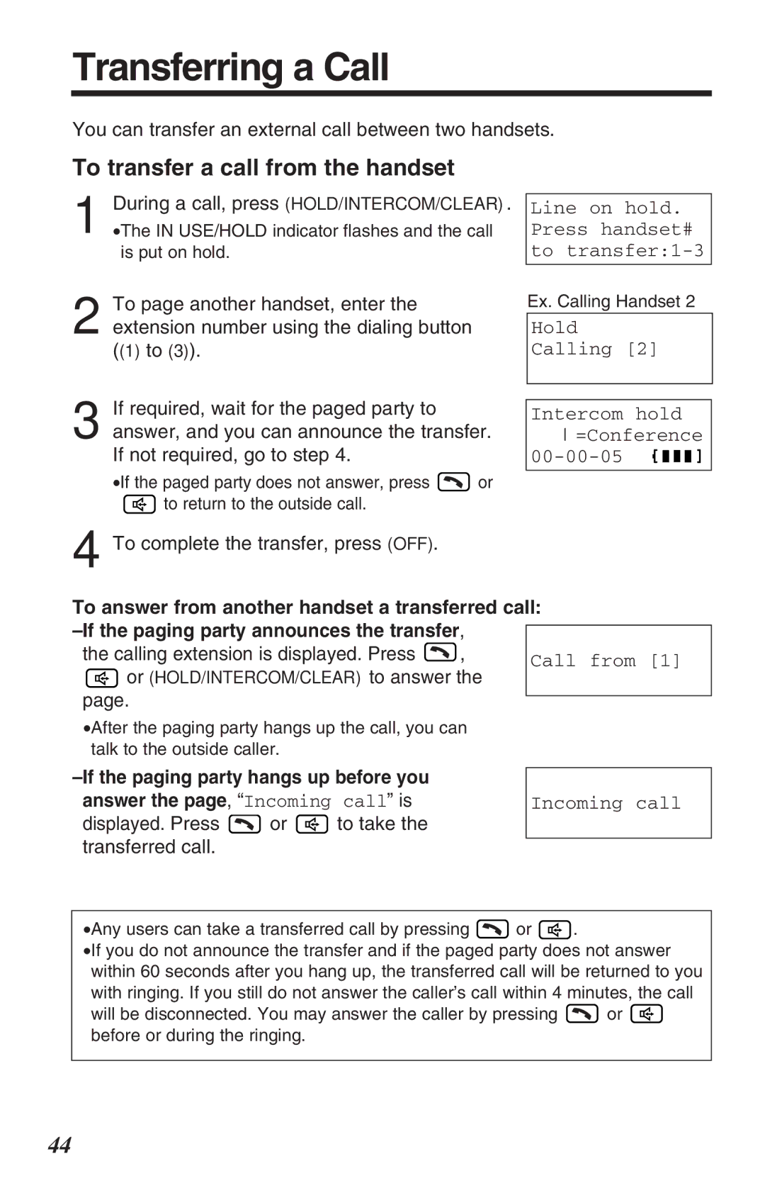 Panasonic KX-TG2382B operating instructions Transferring a Call, To transfer a call from the handset 