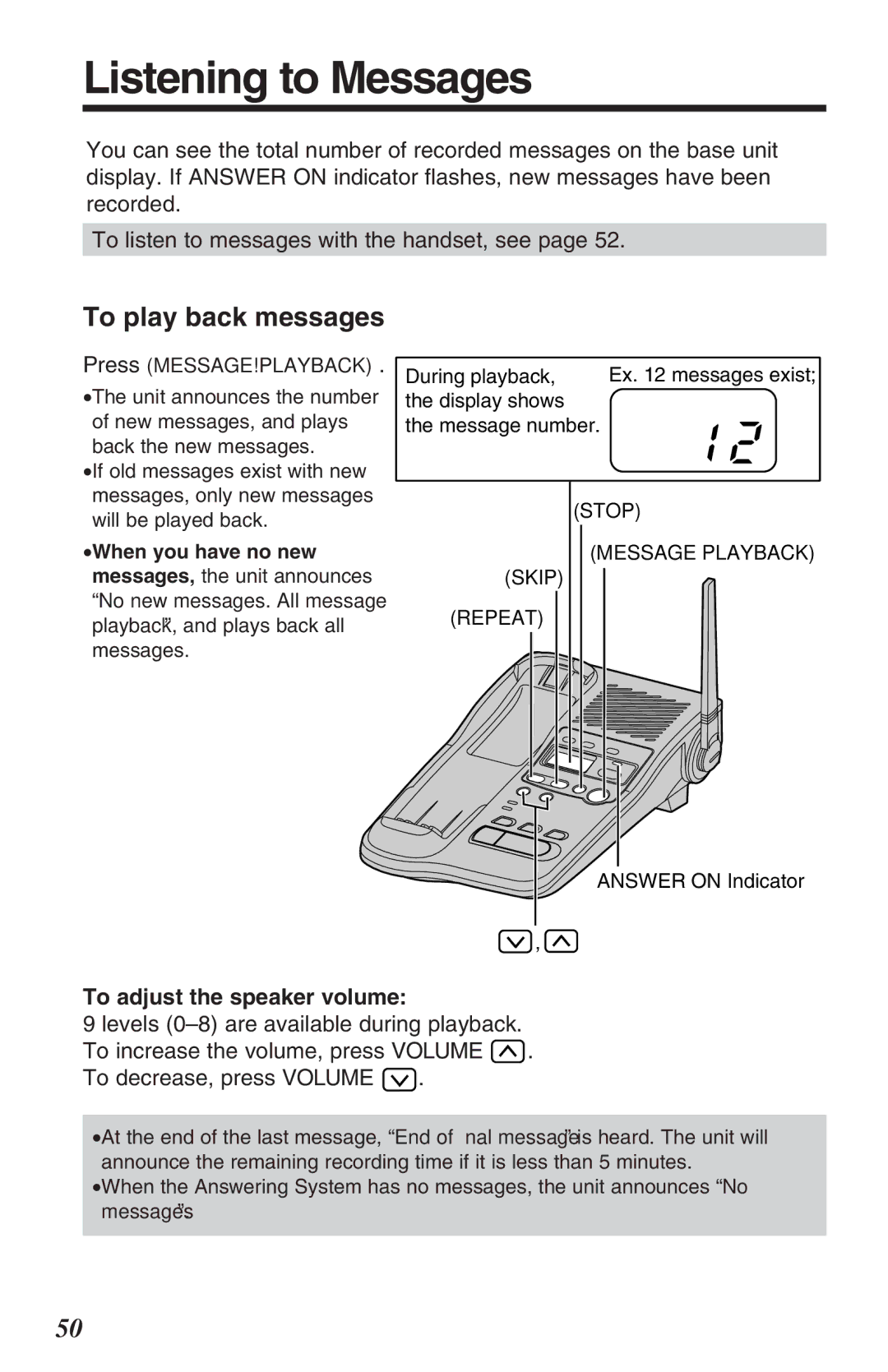 Panasonic KX-TG2382B operating instructions Listening to Messages, To play back messages 