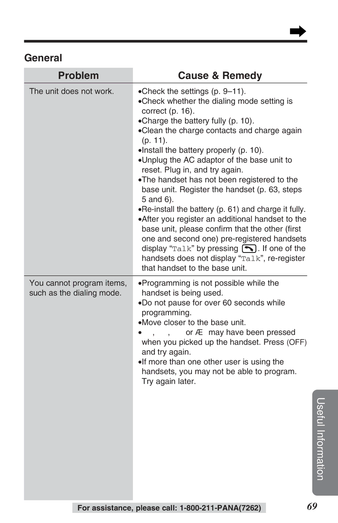 Panasonic KX-TG2382B operating instructions General Problem 