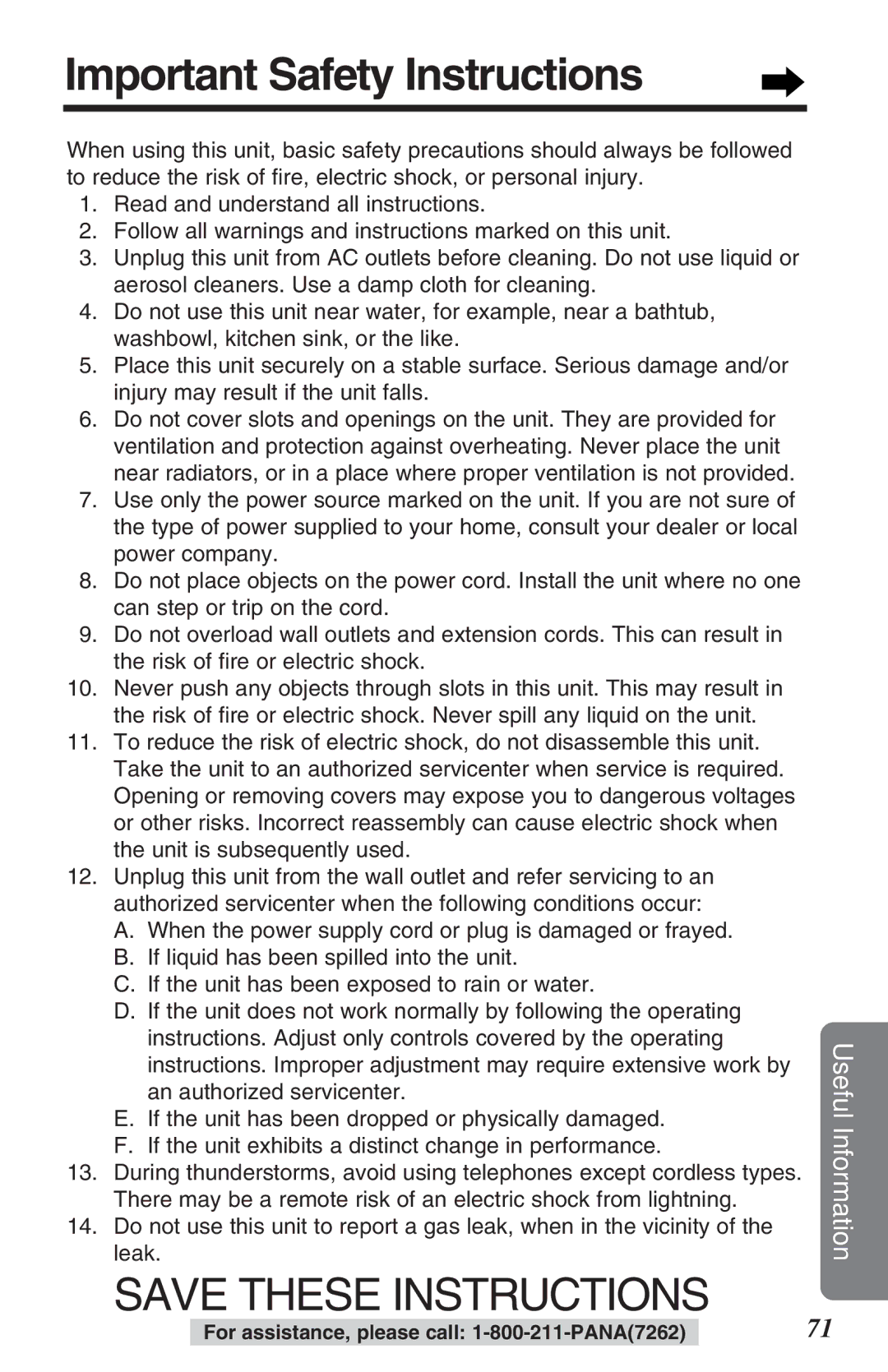 Panasonic KX-TG2382B operating instructions Important Safety Instructions 