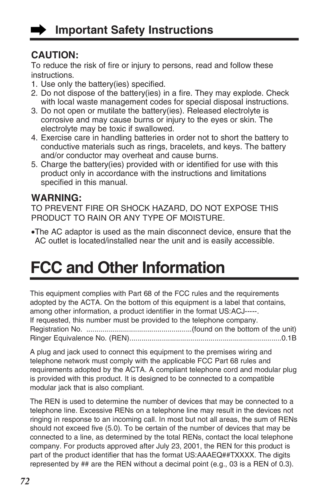 Panasonic KX-TG2382B operating instructions FCC and Other Information, Important Safety Instructions 