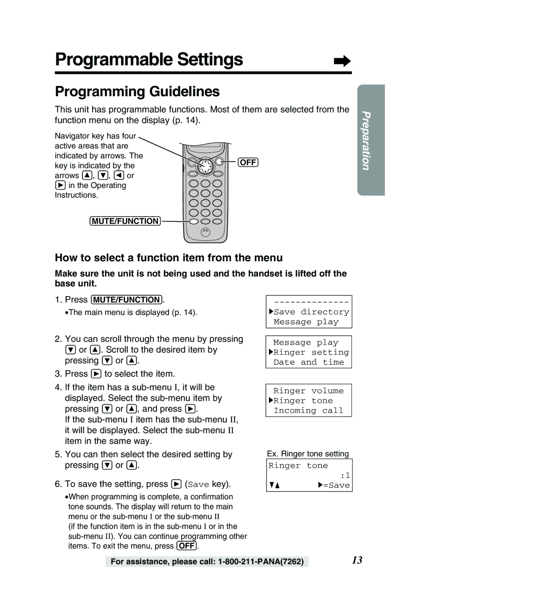 Panasonic KX-TG2382PW, KX-TG2382B, KX-TG2383B, KX-TG2383S Programmable Settings, Programming Guidelines 