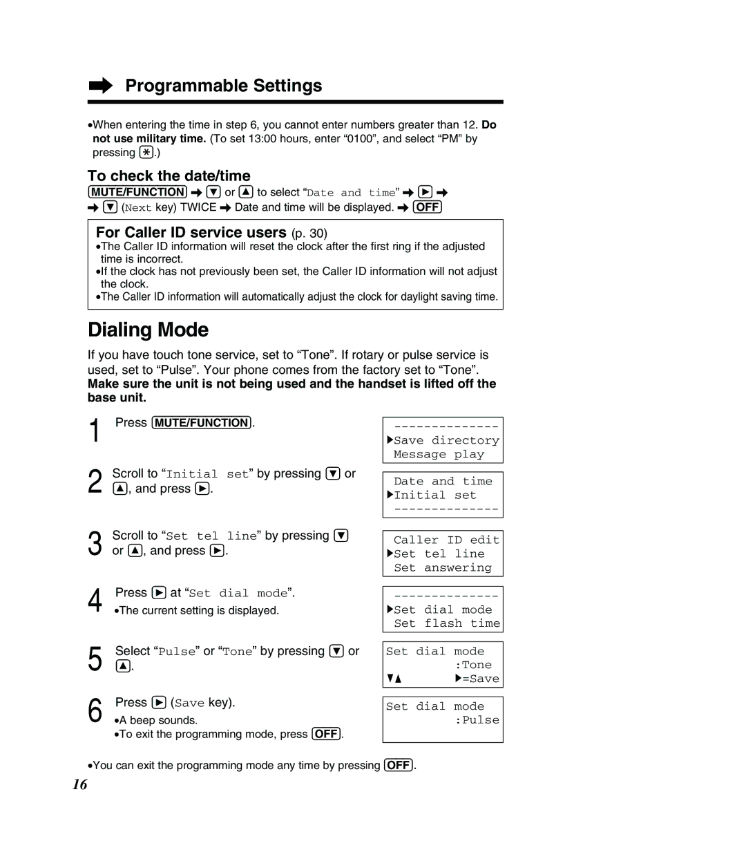 Panasonic KX-TG2383B operating instructions Dialing Mode, To check the date/time, For Caller ID service users p 