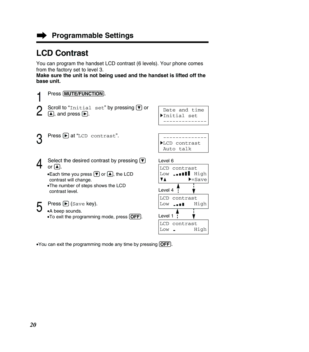 Panasonic KX-TG2383B LCD Contrast, Press á at LCD contrast, Select the desired contrast by pressing Ö 