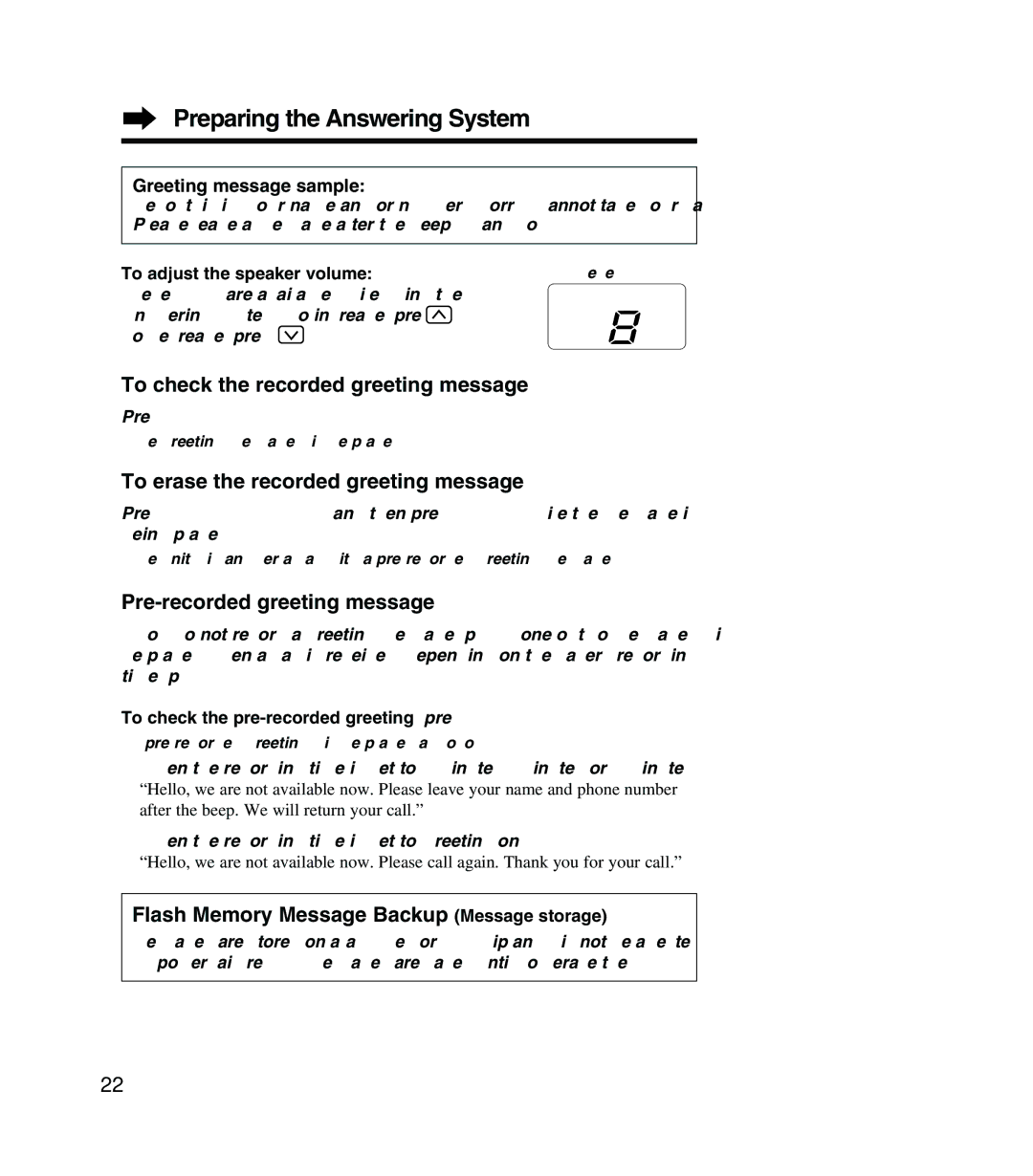 Panasonic KX-TG2383B Preparing the Answering System, To check the recorded greeting message, Pre-recorded greeting message 